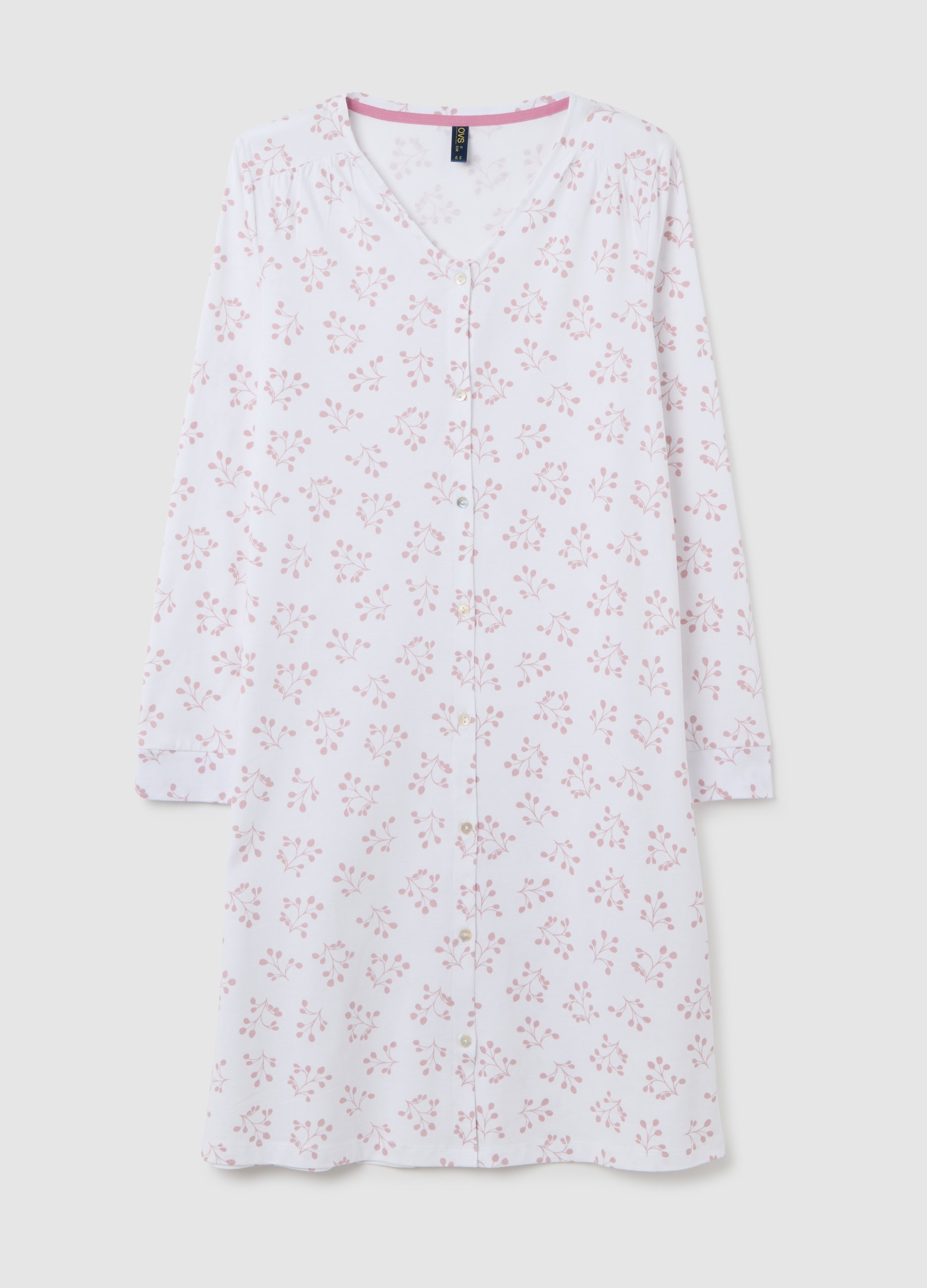 Camisa De Noche Blanca Con Estampado Rosa, Mujer, Blanco, Talla: 54