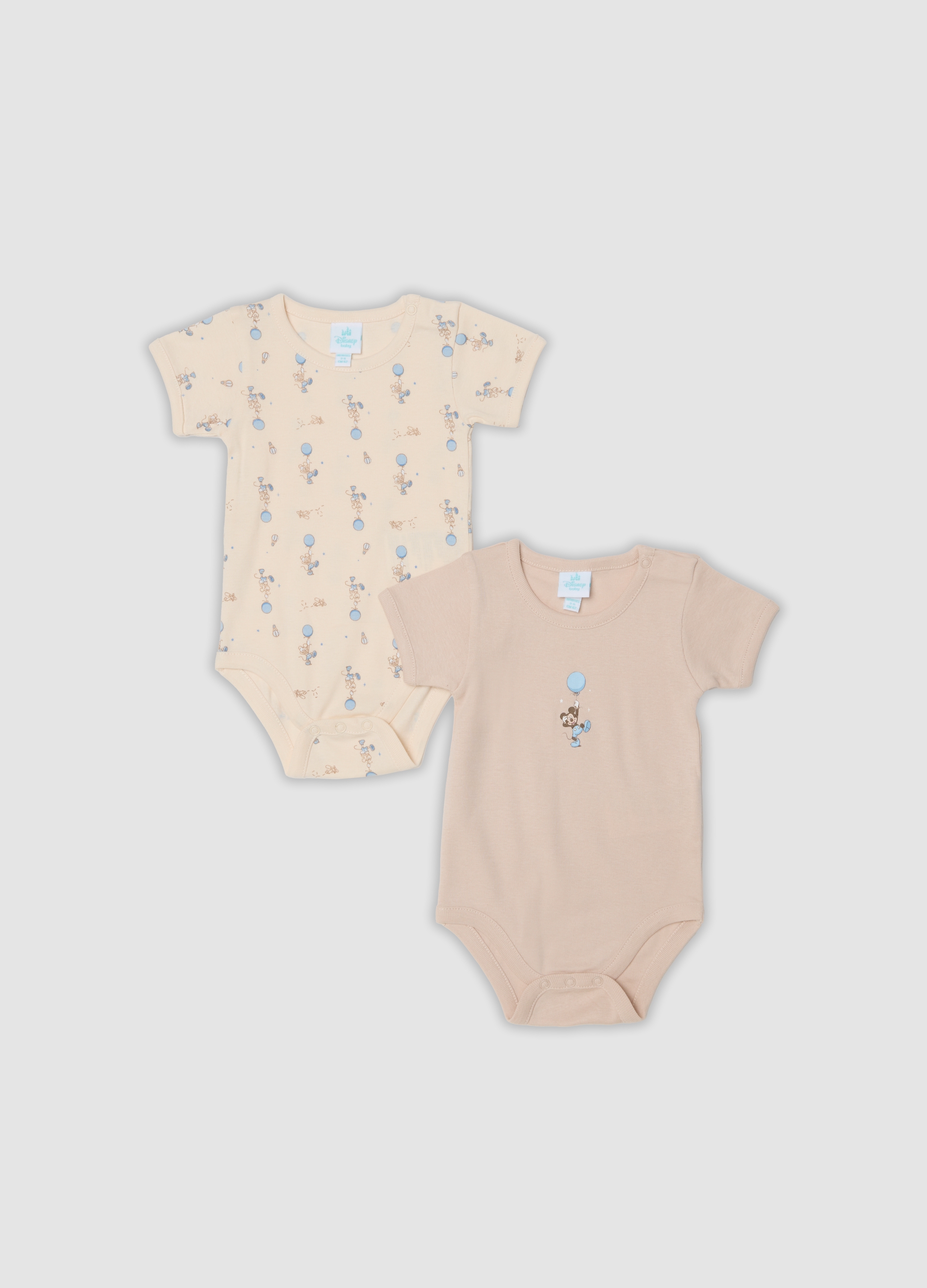 FAGOTTINO, Bipack Body Beige In Puro Cotone Organico Con Fantasia Mickey Per Neonato, Beige, Taglia: 1-3