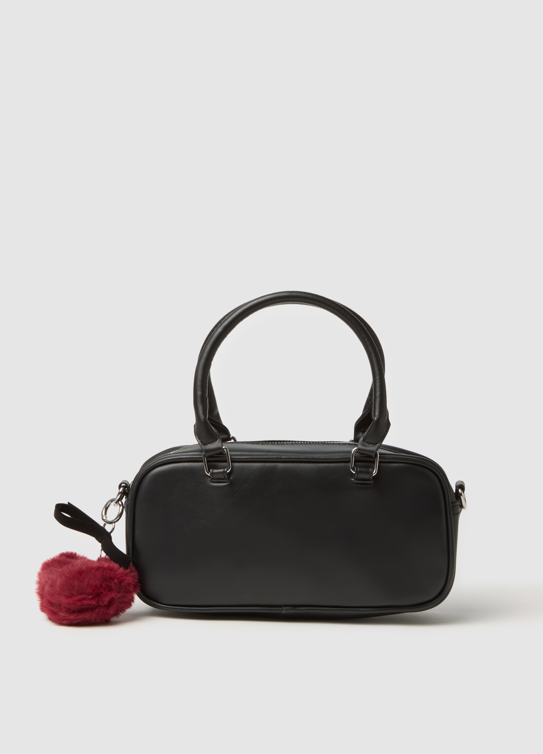 OVS, Borsa Nera Con Charm Rosso, Donna, Nero, Taglia: ONE SIZE