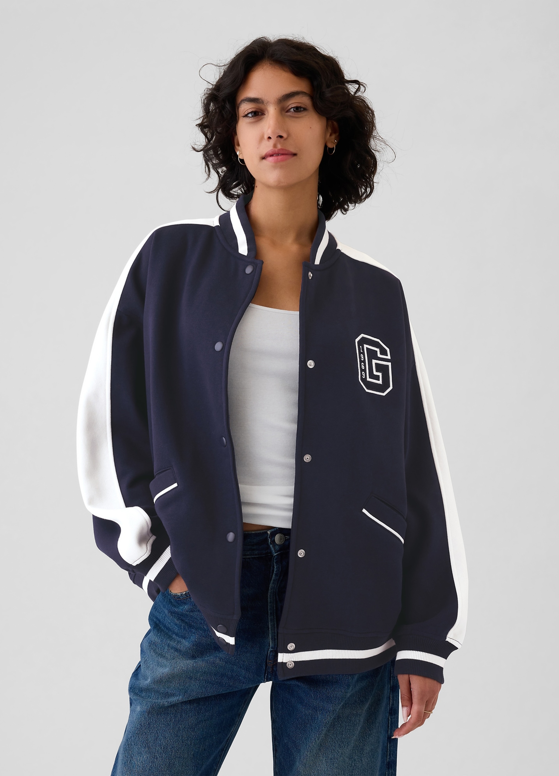 GAP, Bomber Varsity Oversize Con Ricamo Logo, Donna, Blu, Taglia: XS