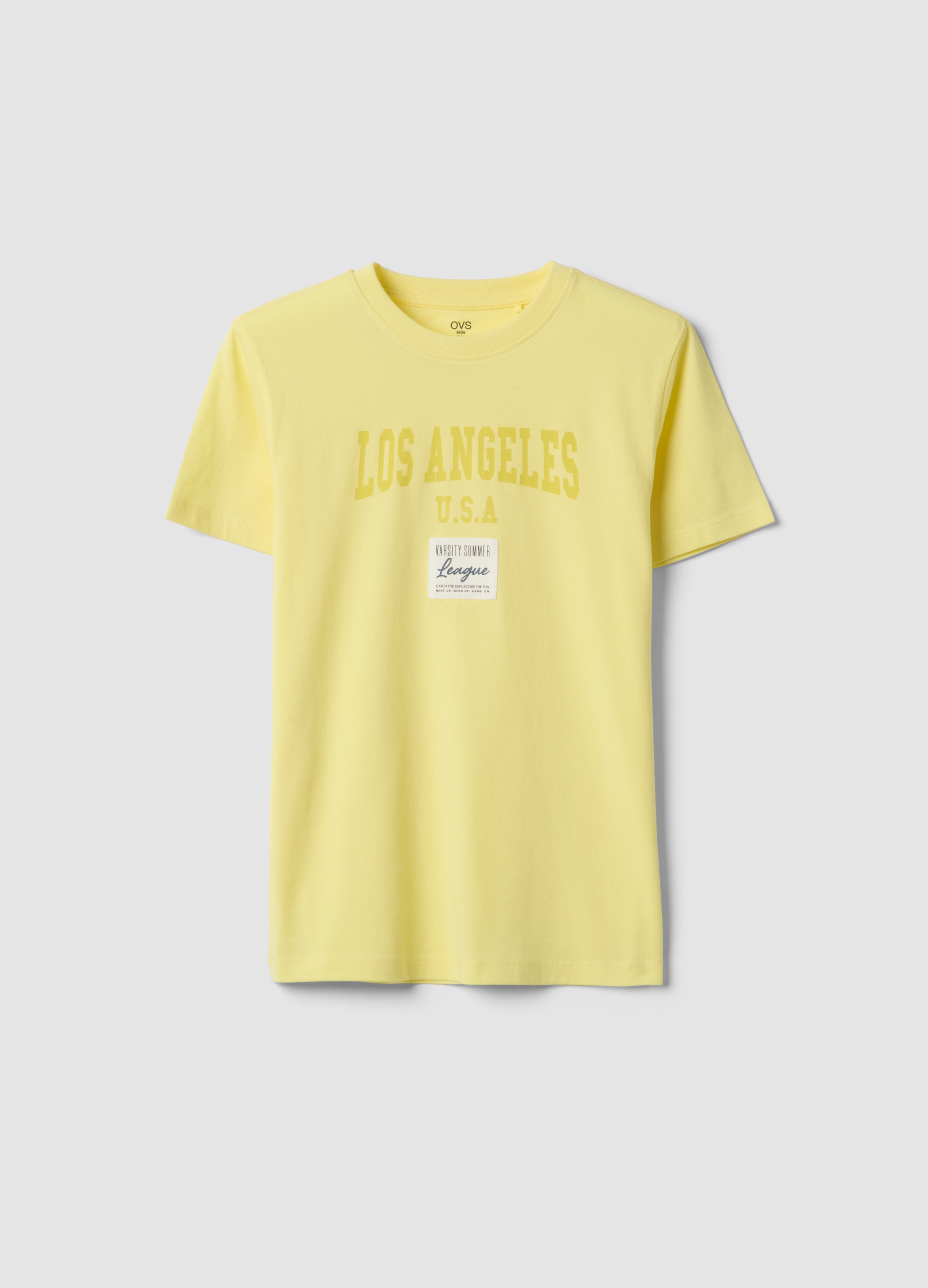 OVS KIDS, Camiseta Amarilla De Algodón Puro Para Niños, Ajuste Regular, Con Estampado, Niño, Amarillo Claro, Talla: 10-11
