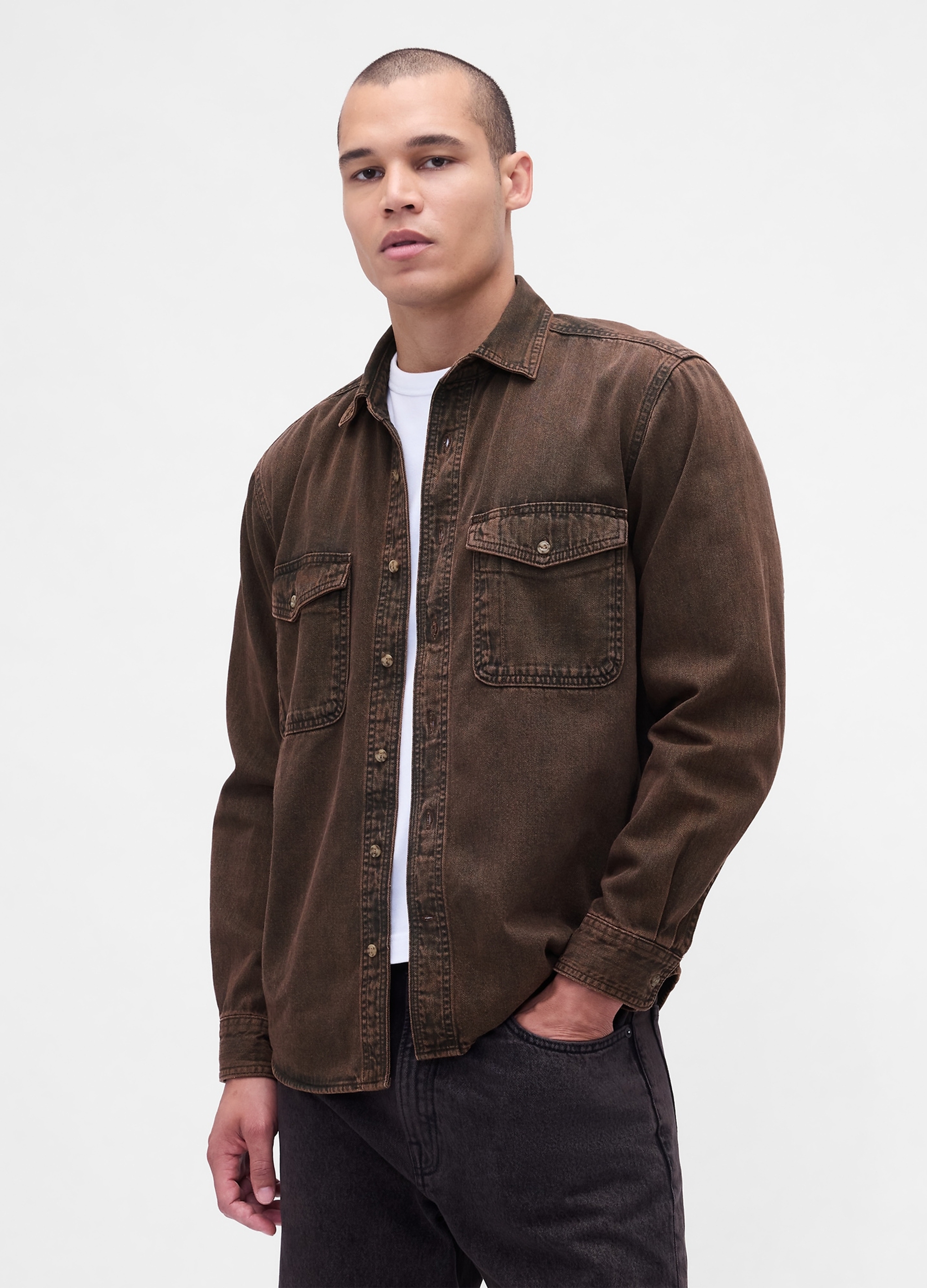 GAP, Camicia In Cotone A Maniche Lunghe, Uomo, Marrone, Taglia: L