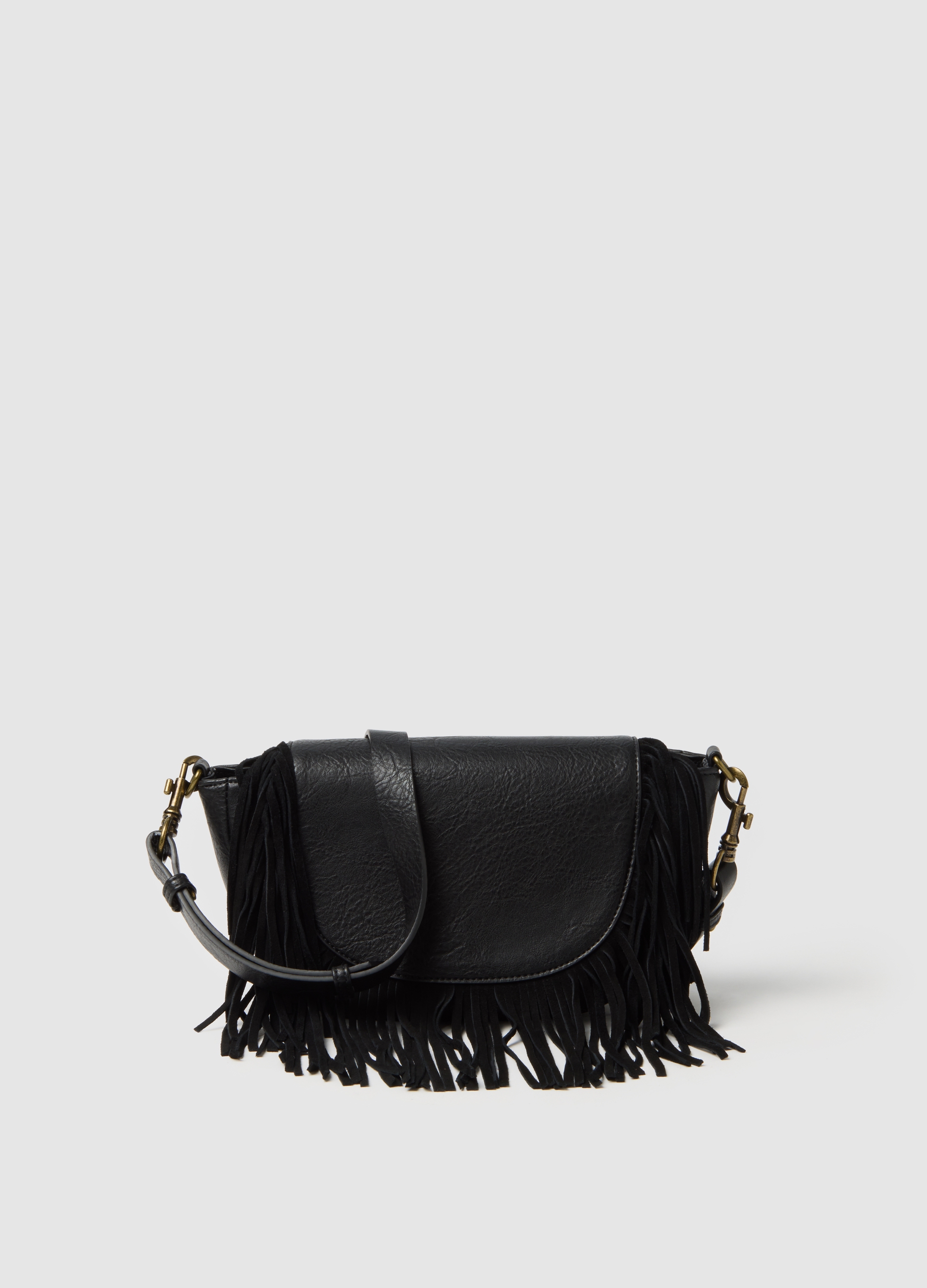 Borsa Nera Con Frange, Mujer, Gunmetal, Talla: FASUL