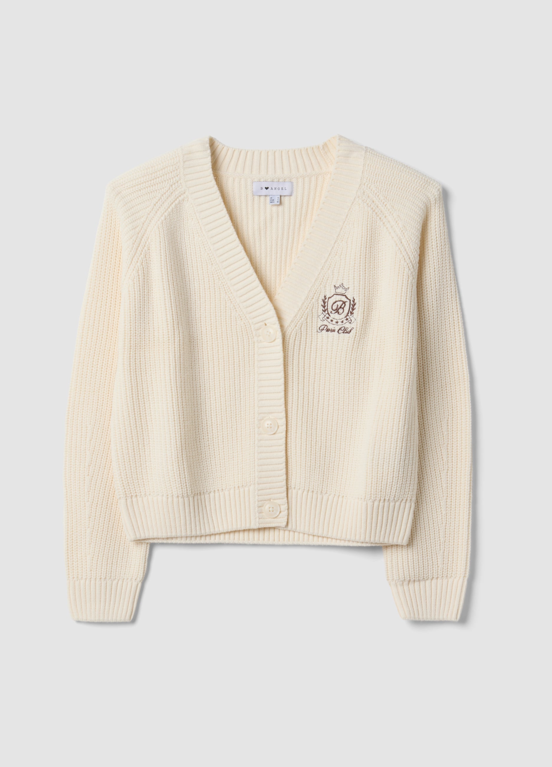 B.ANGEL, Cardigan Beige In Misto Cotone Con Scollo Profondo A V Fitted, Donna, Beige, Taglia: L