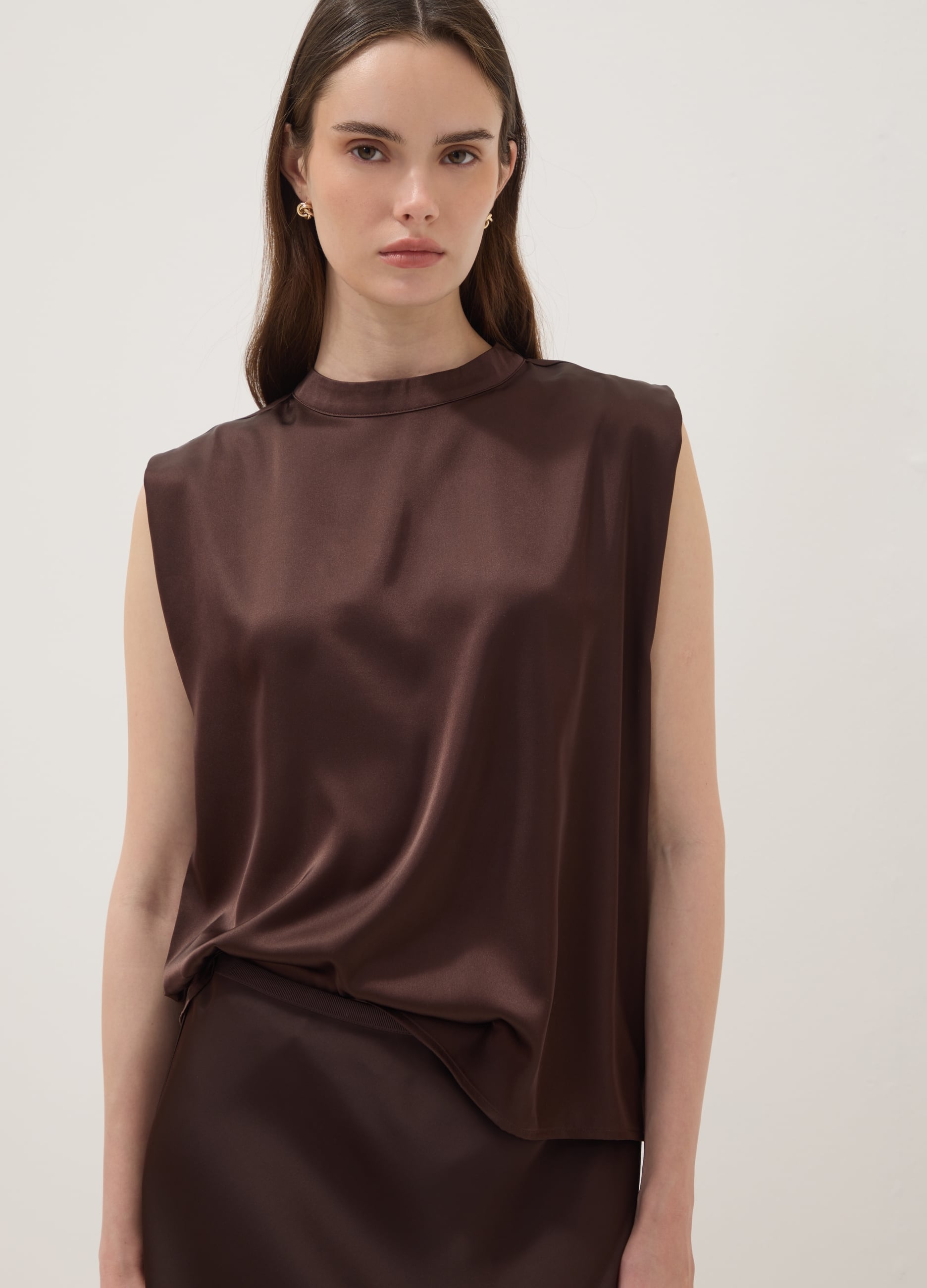 OVS, Top Marrone Smanicato In Tessuto Elasticizzato, Donna, Marrone, Taglia: XS