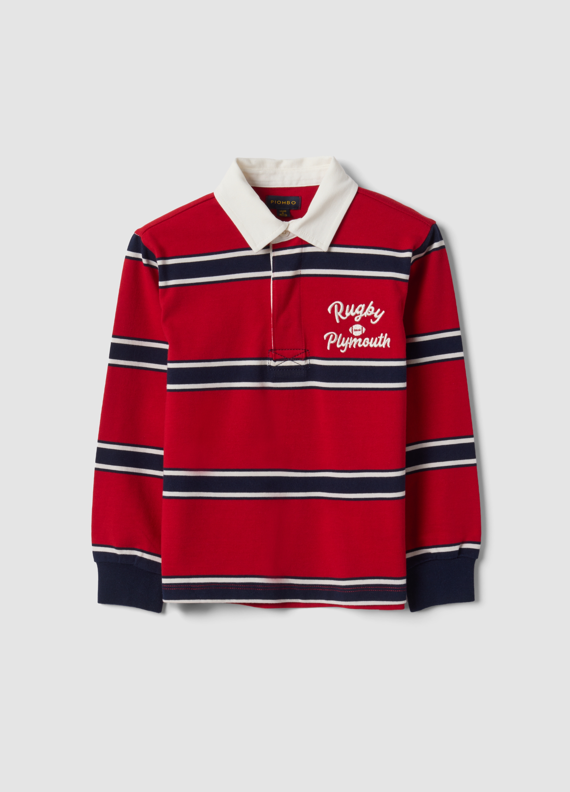 PIOMBO KIDS, Polo Rugby Rossa In Puro Cotone A Righe Regular Fit Per Bambino, Rosso, Taglia: 6