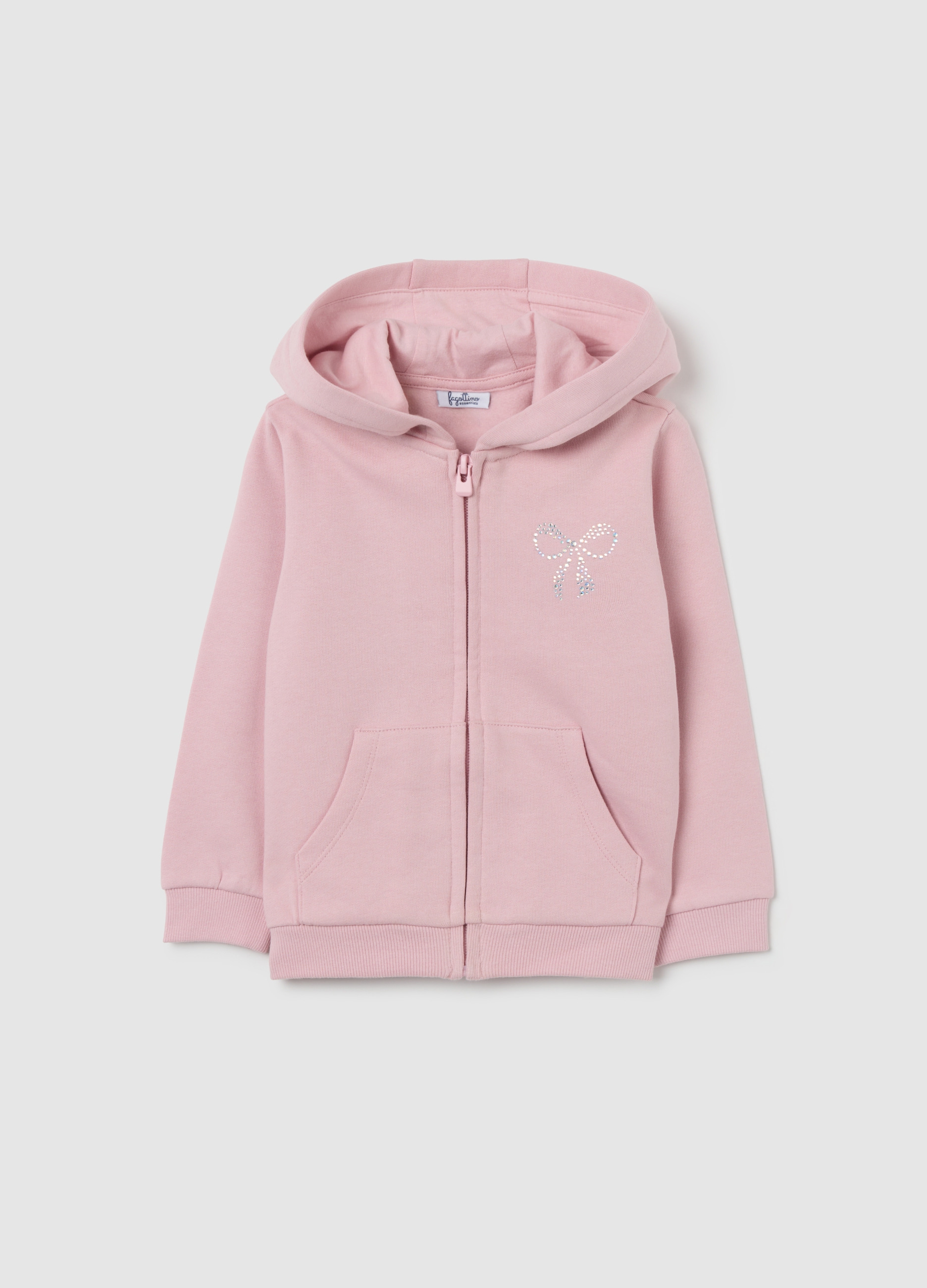 FAGOTTINO, Sudadera Con Capucha De Niña En Algodón Puro Rosa, Ajuste Regular Con Cremallera, Niña, Rosa pastel, Talla: 24-30