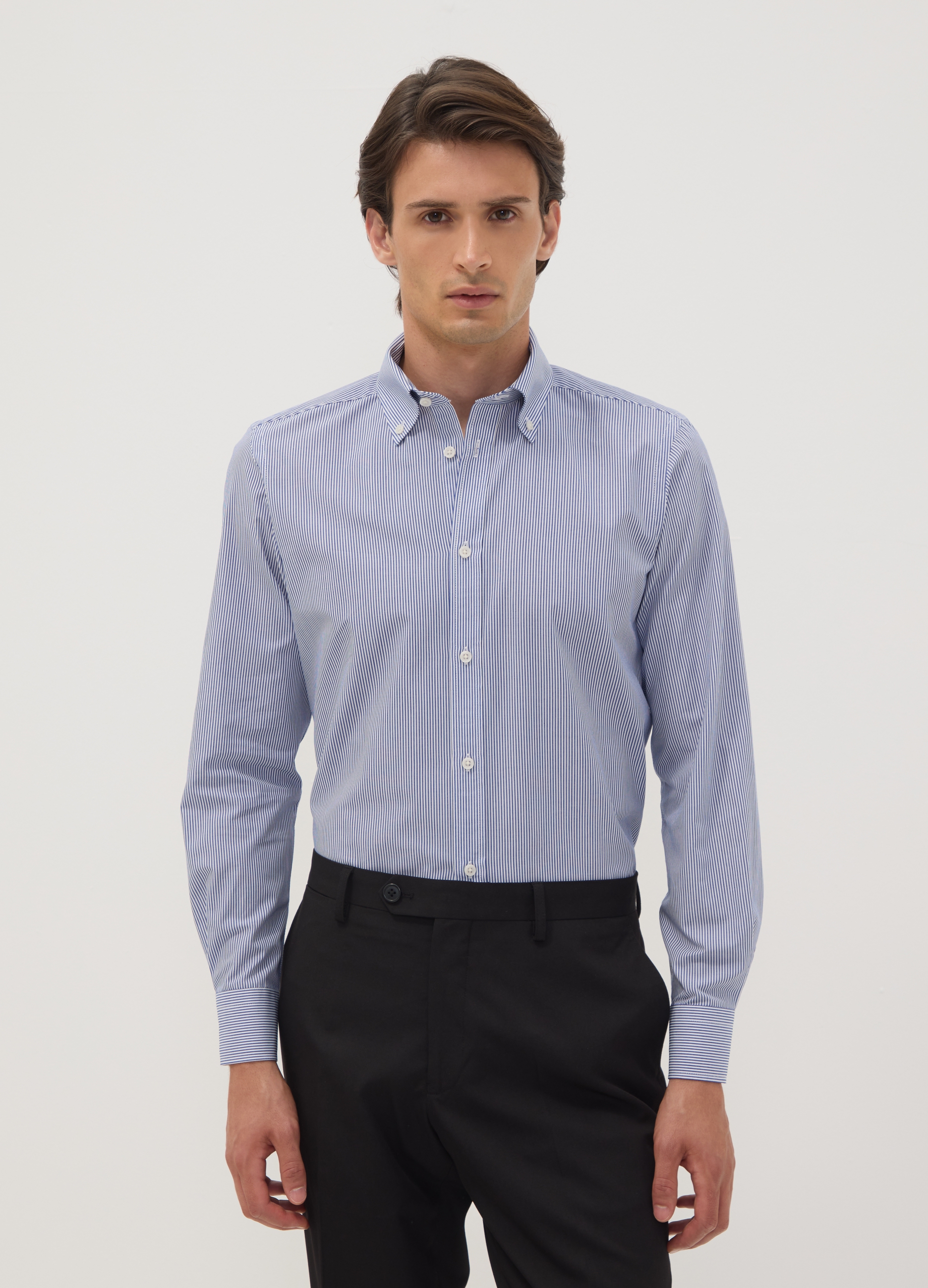 OVS, Camicia Blu A Righe In Misto Cotone Button Down Easy Iron Slim Fit, Uomo, Blu, Taglia: 43