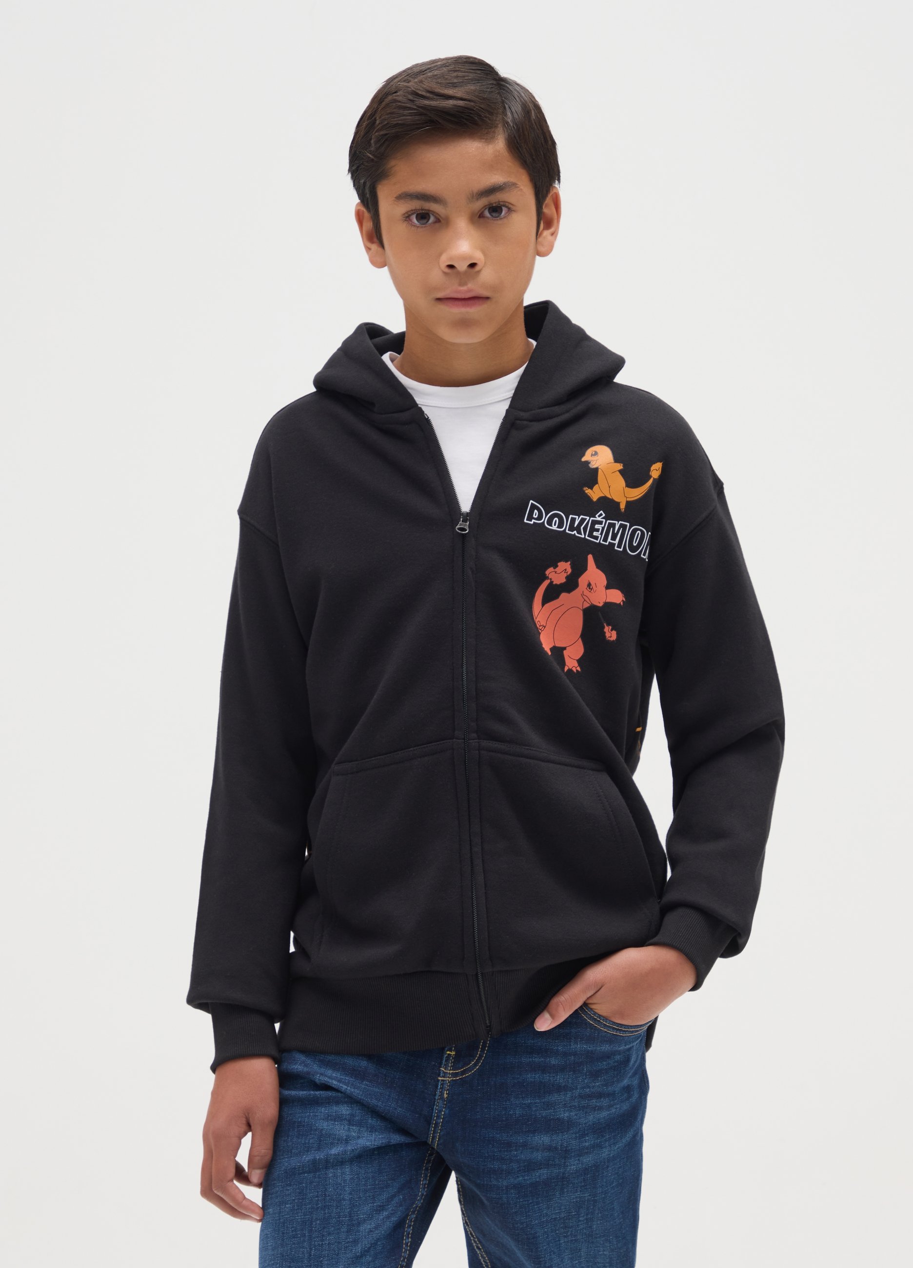 OVS KIDS, Felpa Da Bambino In Misto Cotone Nera Con Stampa Pokémon, Nero, Taglia: 12-13