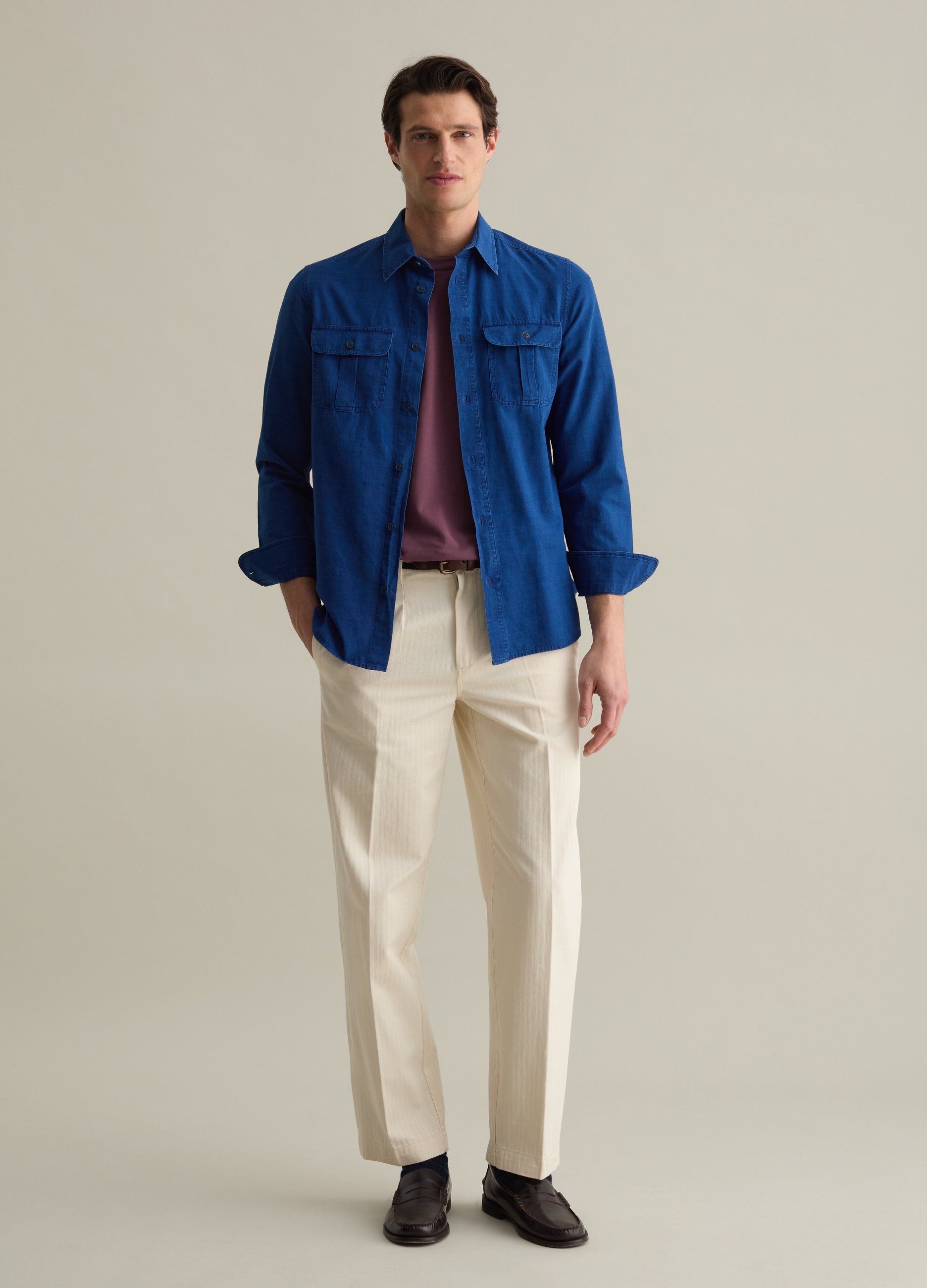 PIOMBO, Shacket In Cotone Tinta Unita, Uomo, Blu, Taglia: S