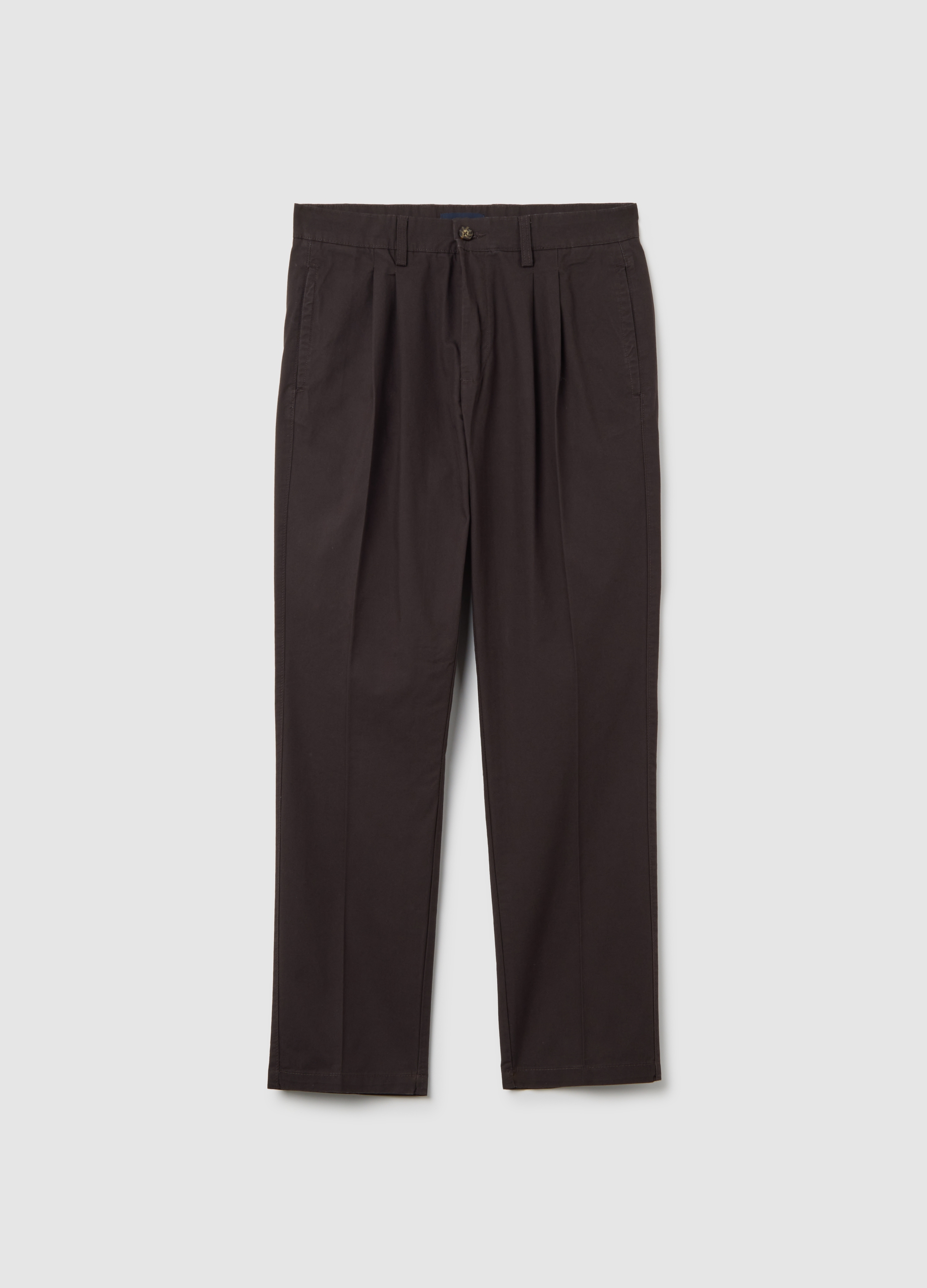 Pantaloni Chino In Puro Cotone Twill Marroni Regular Fit, Hombre, Marrón oscuro, Talla: 48