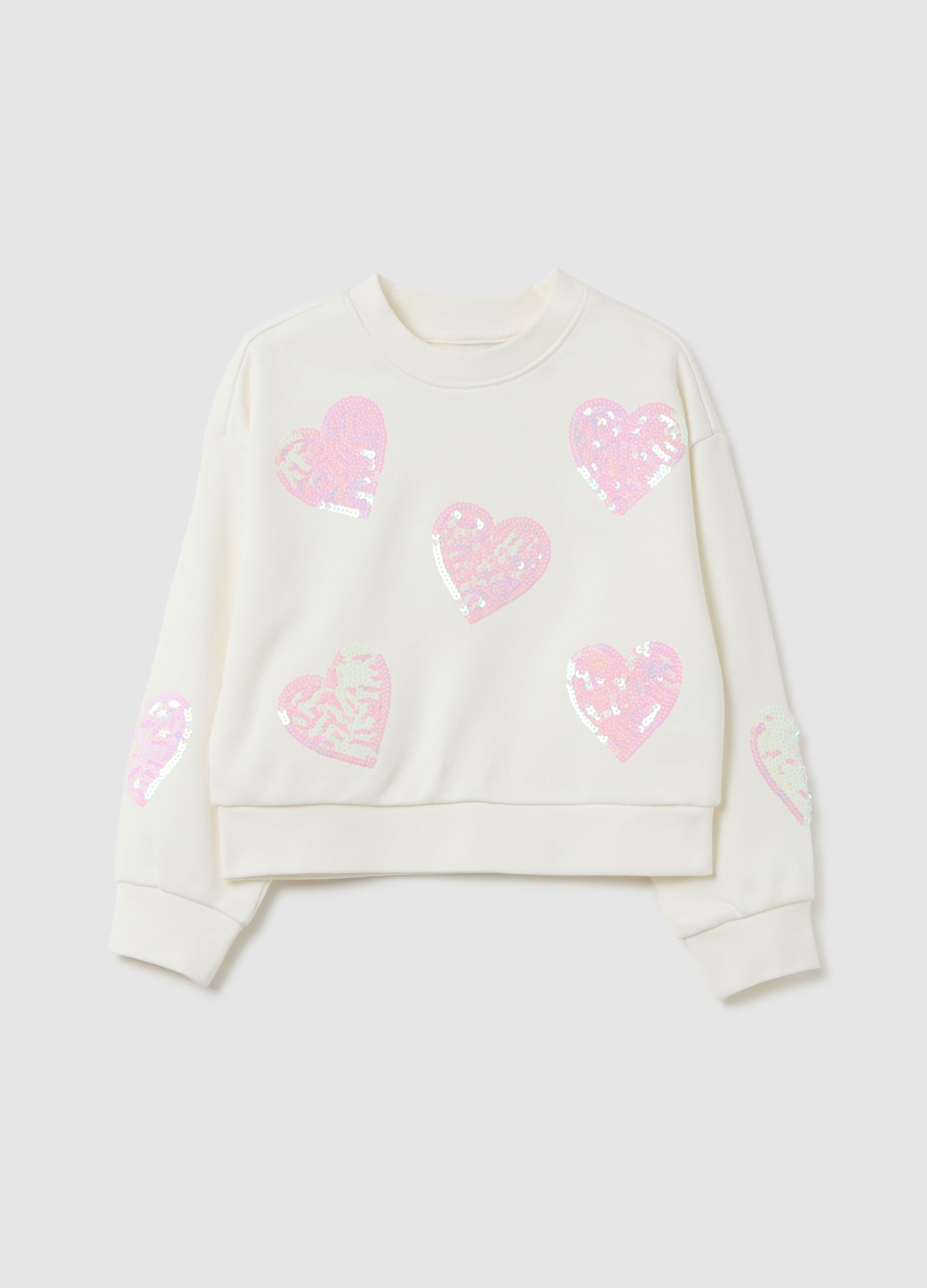 OVS, Felpa Da Bambina In Cotone Bianca Regular Fit Con Cuori, Bianco, Taglia: 3-4