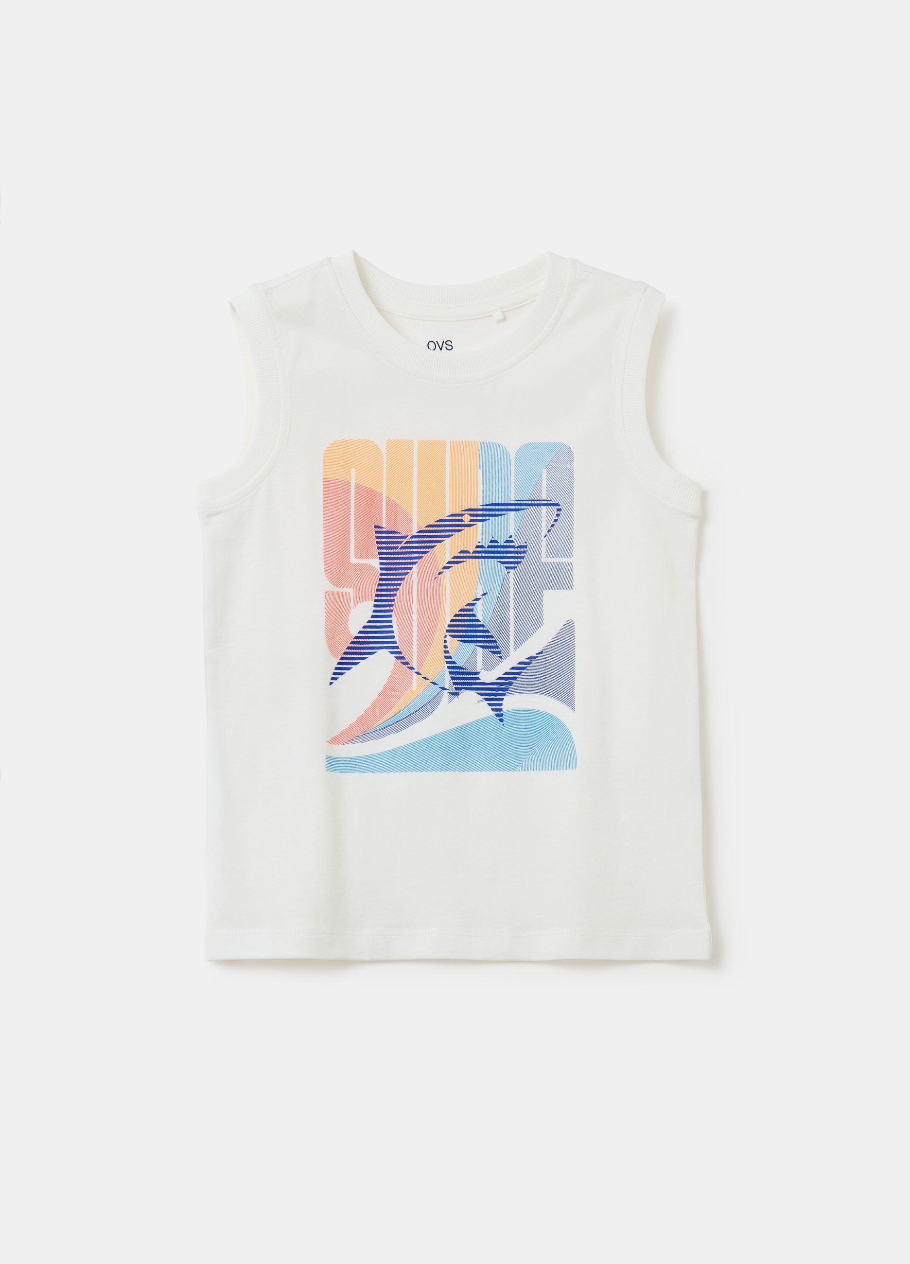 0000, Vogatore Con Stampa Surf E Squalo, Bambino, Bianco, Taglia: 4-5