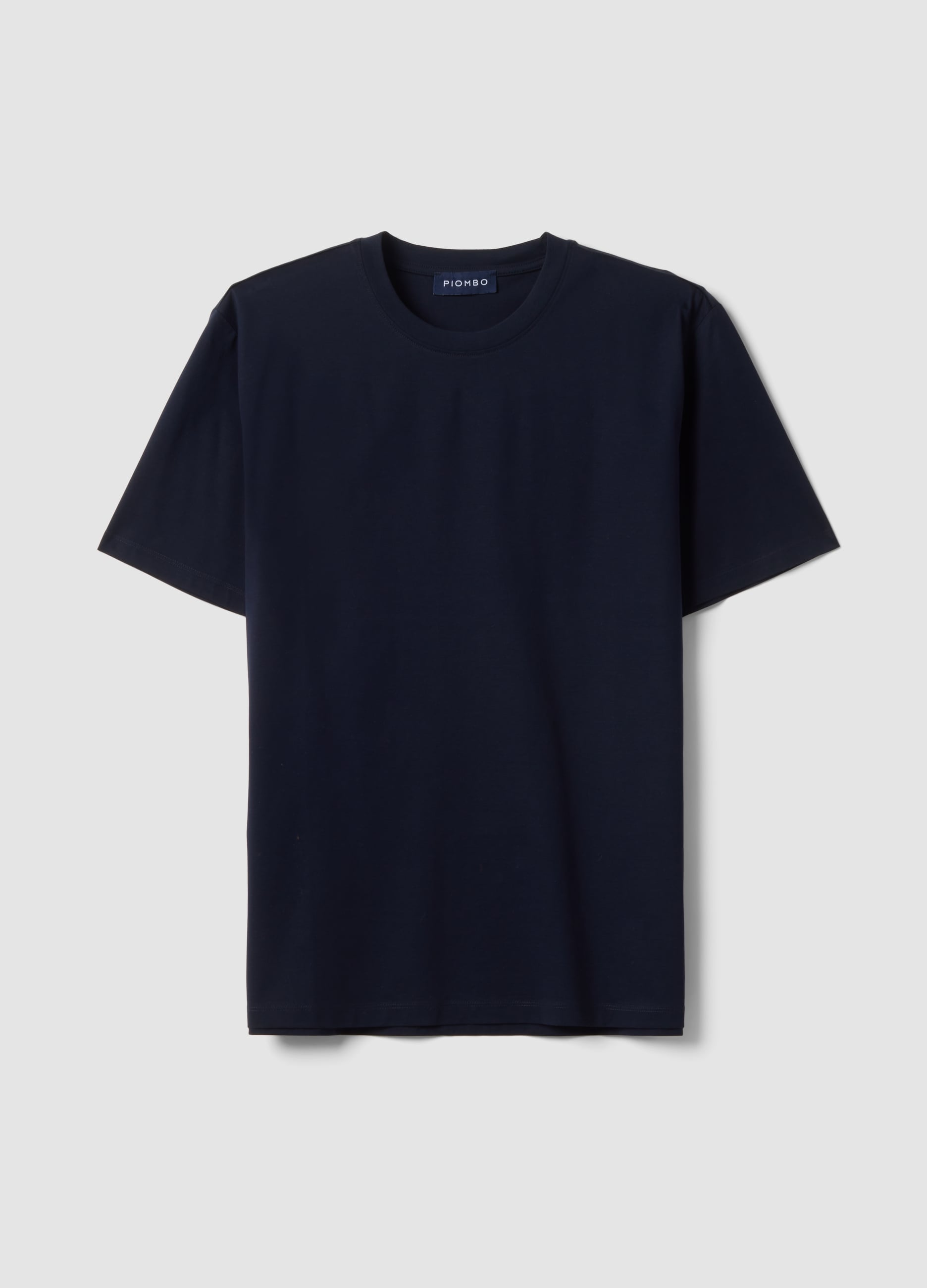 Piombo Contemporary, T-shirt Blu In Jersey Di Puro Cotone Con Girocollo Relaxed Fit, Uomo, Blu, Taglia: S