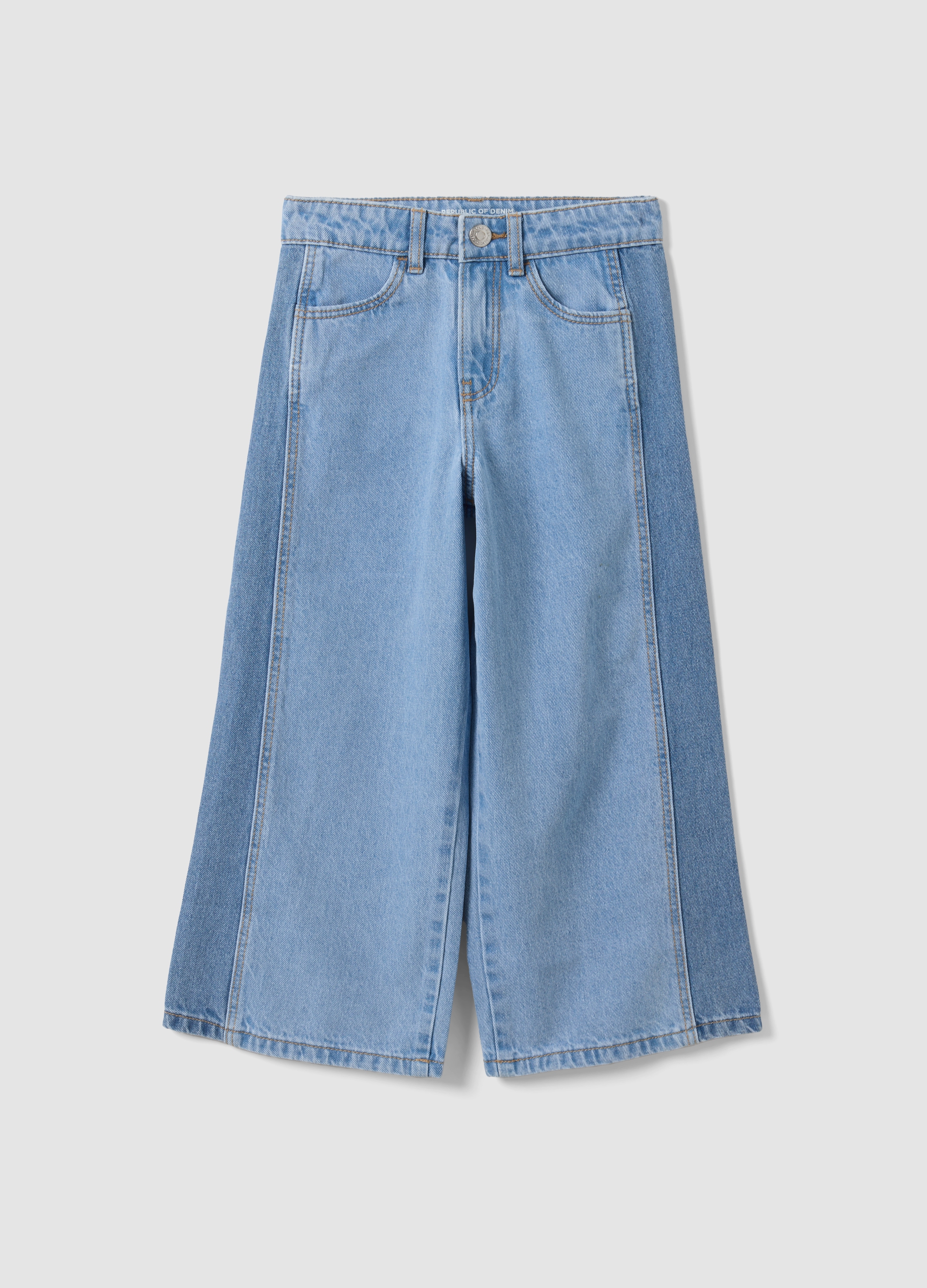 REPUBLIC OF DENIM, Jeans Azzurri Wide Leg In Puro Cotone Per Bambina, Azzurro, Taglia: 7-8