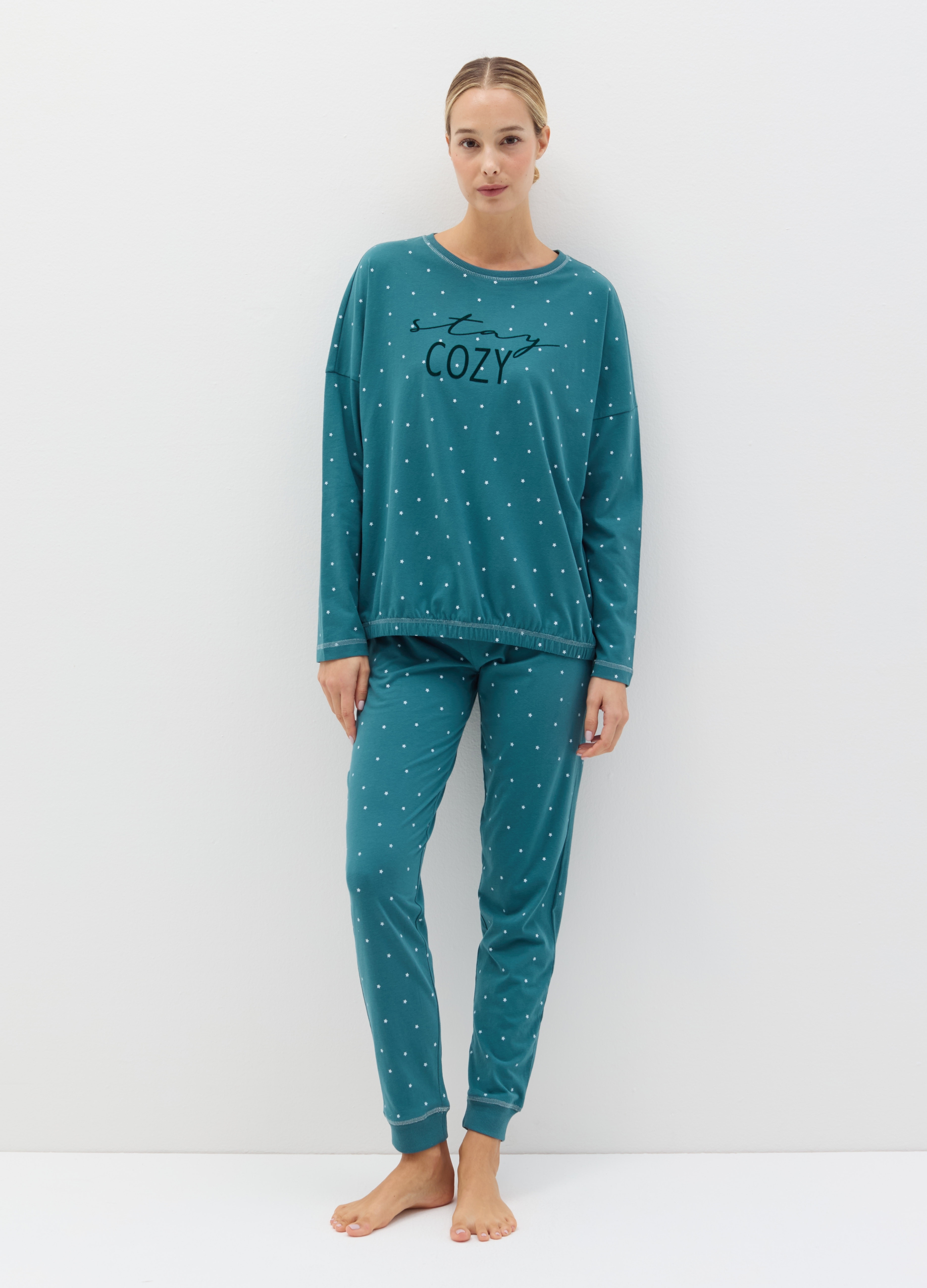 OVS, Pantalone Pigiama Stampa Stelline, Donna, Verde, Taglia: L