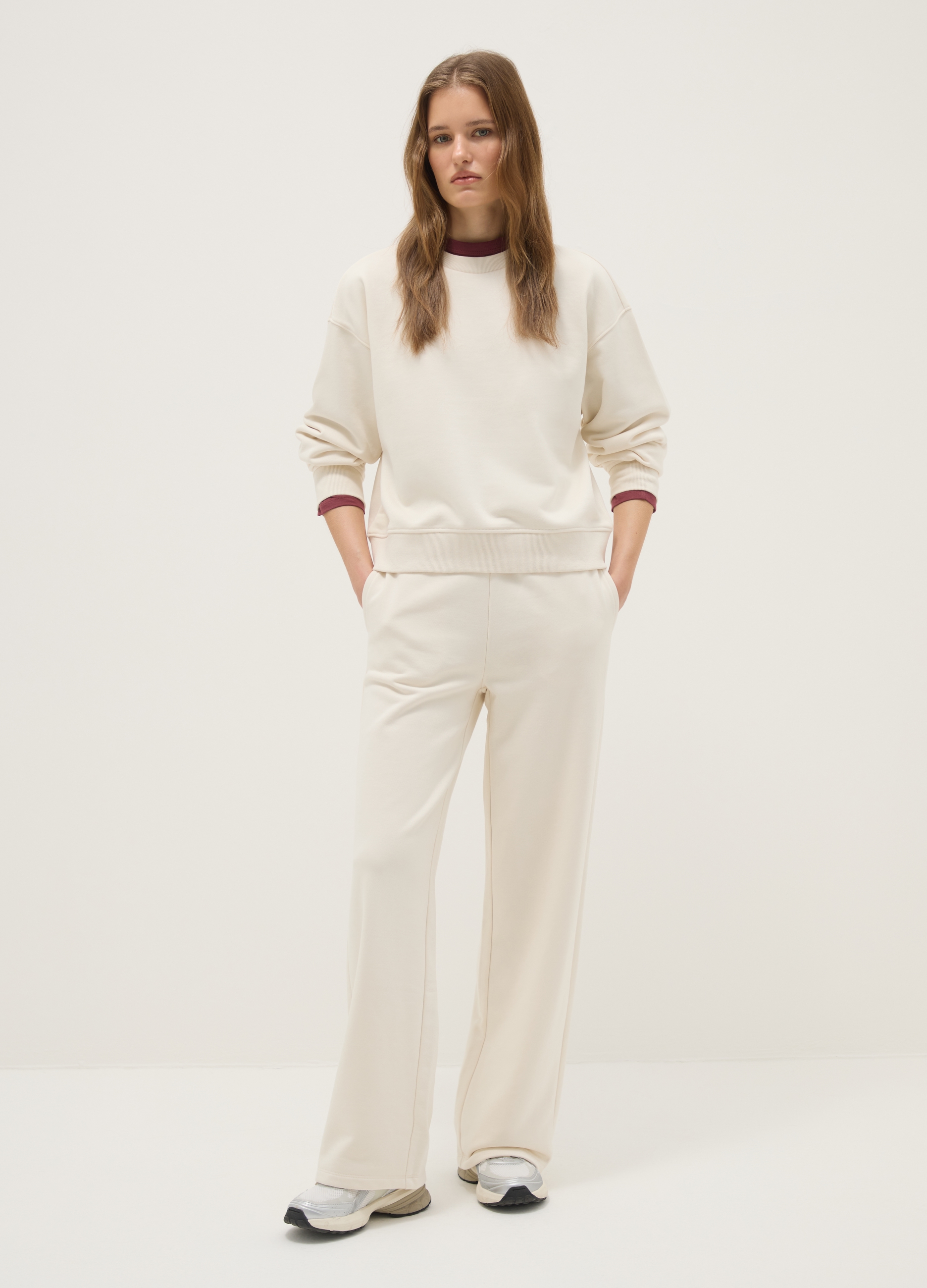 Pantalones Jogger Blanco De Mezcla De Algodón Regular Fit, Mujer, Blanco, Talla: 42