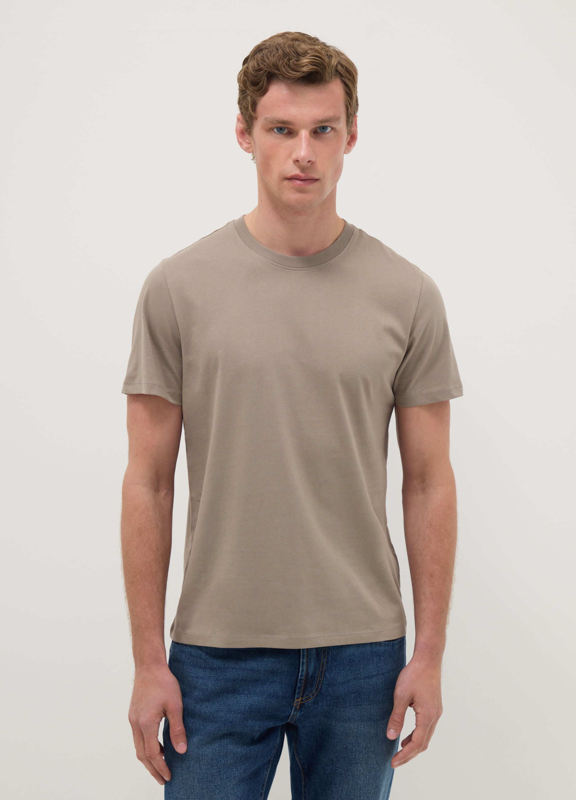 Camiseta Beige De Algodón Puro Ajuste Regular, Hombre, Beige Jaspeado, Talla: XL