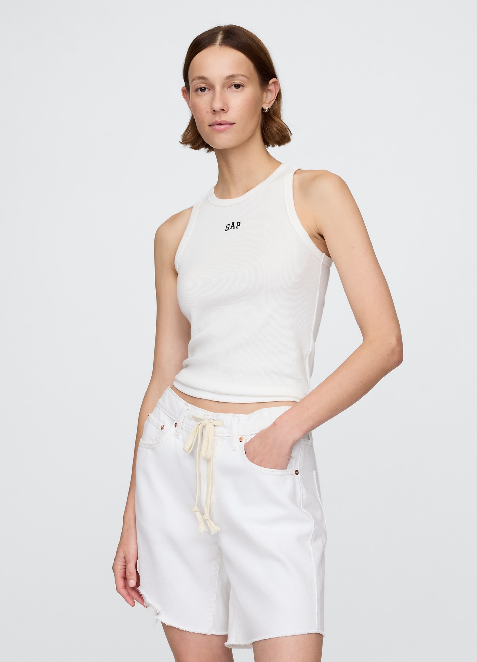 GAP, Canotta Bianca In Tessuto Elasticizzato, Donna, , Taglia: XS