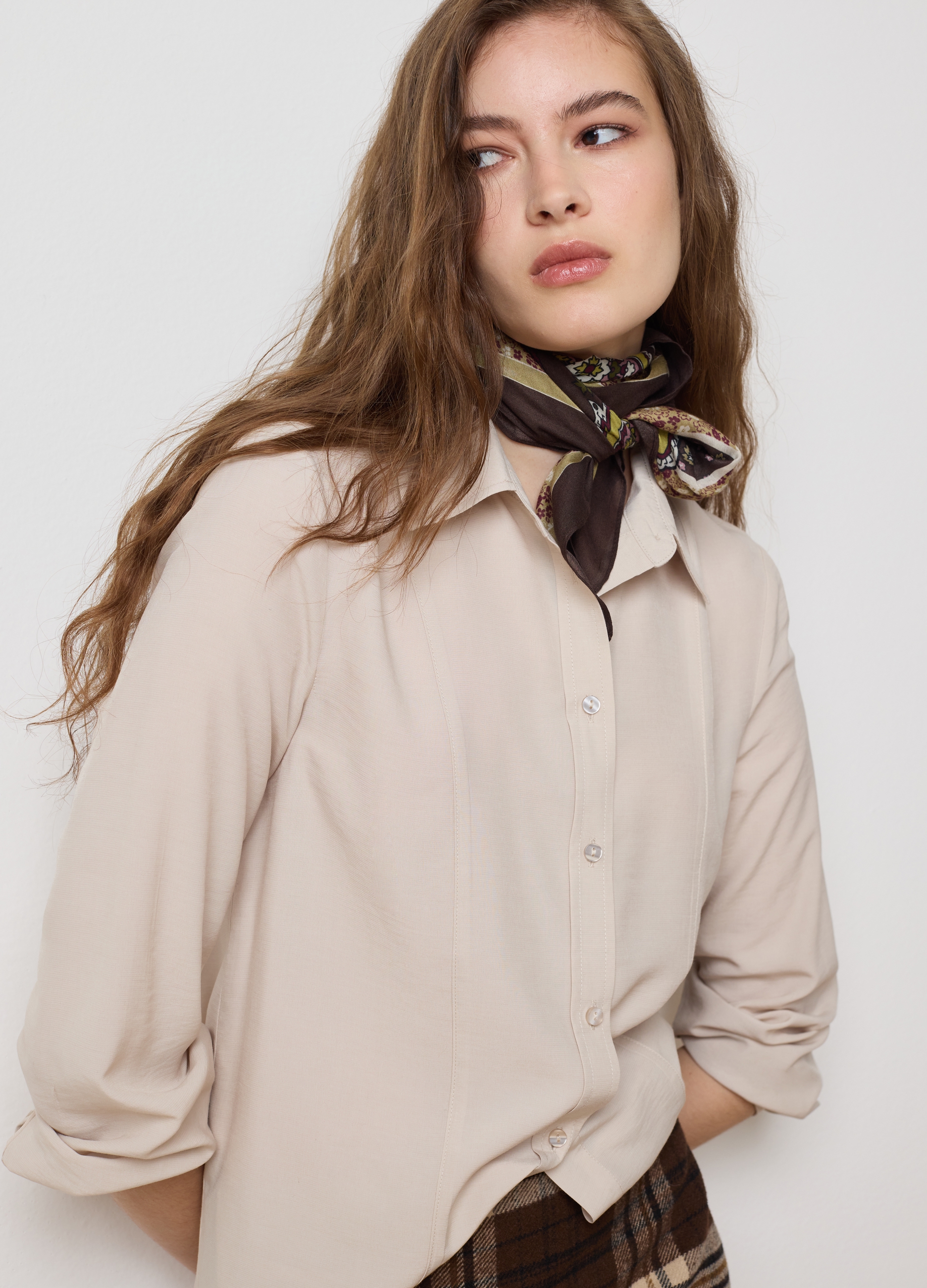 LES COPAINS, Camicia In Raso Beige Regular Fit, Donna, Beige, Taglia: 42