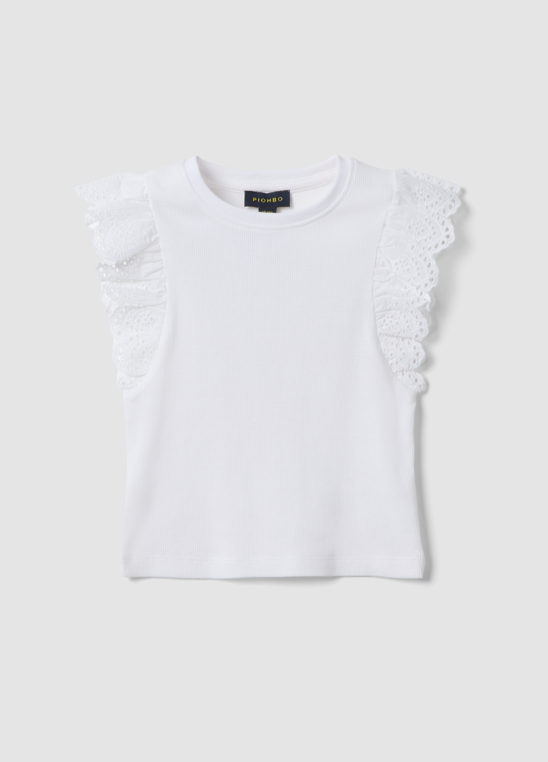PIOMBO KIDS, Camiseta De Tirantes Blanca Para Niña En Algodón Elástico Con Volantes, Niña, Blanco óptico, Talla: 8
