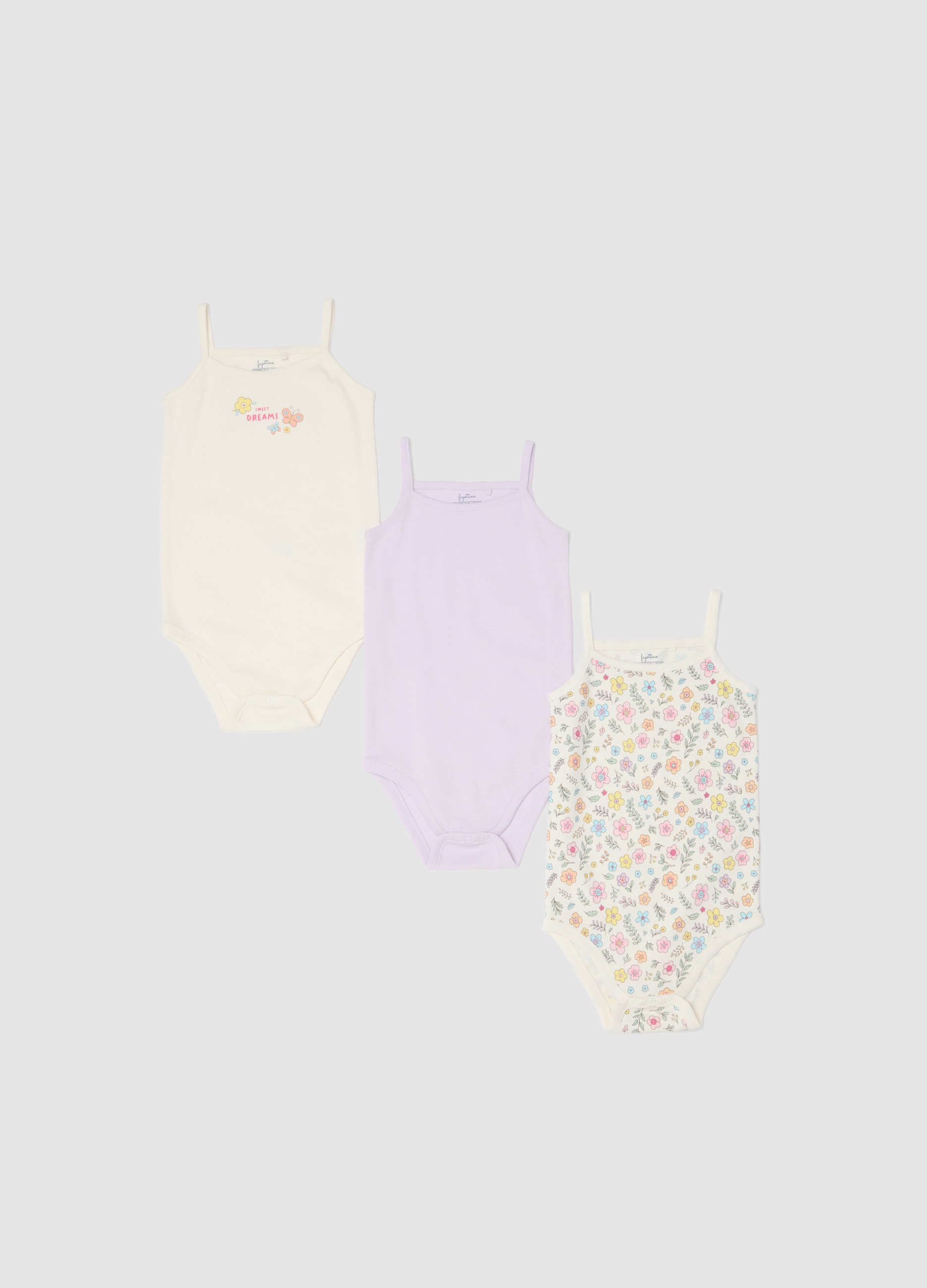FAGOTTINO, Tripack De Bodis De Bebé Sin Mangas Multicolor En Algodón Puro, Niña, Blanco/morado, Talla: 24-30