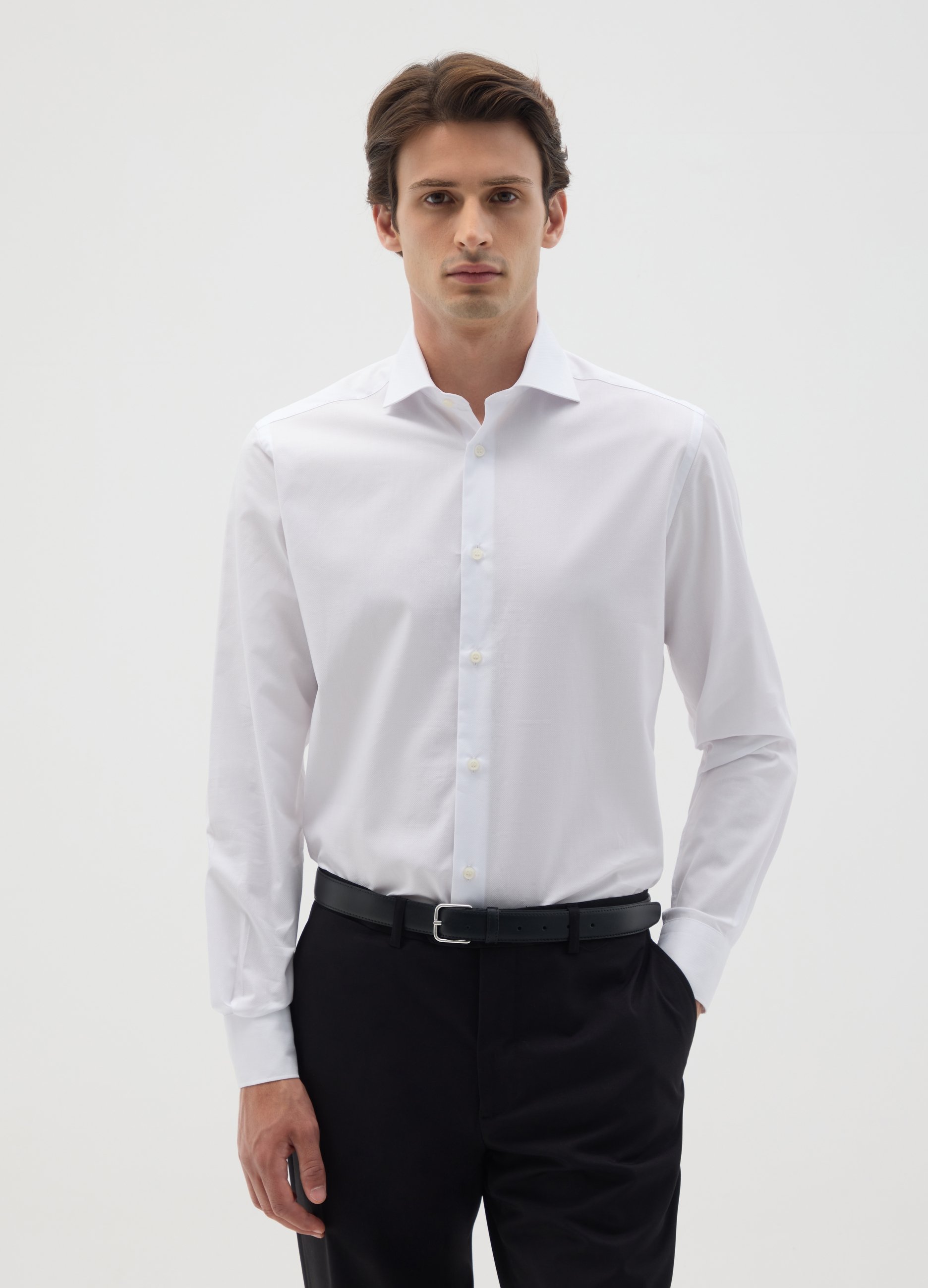 OVS, Camisa De Hombre Ajustada De Algodón Blanco Puro, Hombre, Blanco óptico, Talla: 38