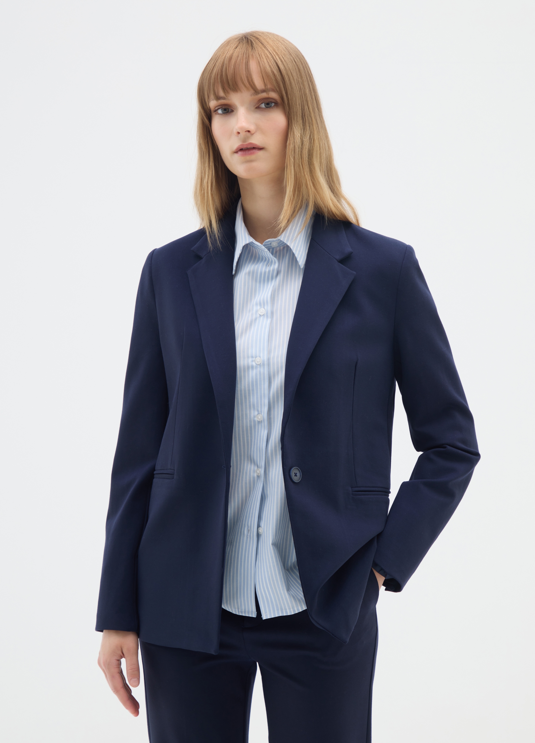 OVS, Blazer Azul De Tejido Elástico Regular Fit, Mujer, Azul marino, Talla: 34