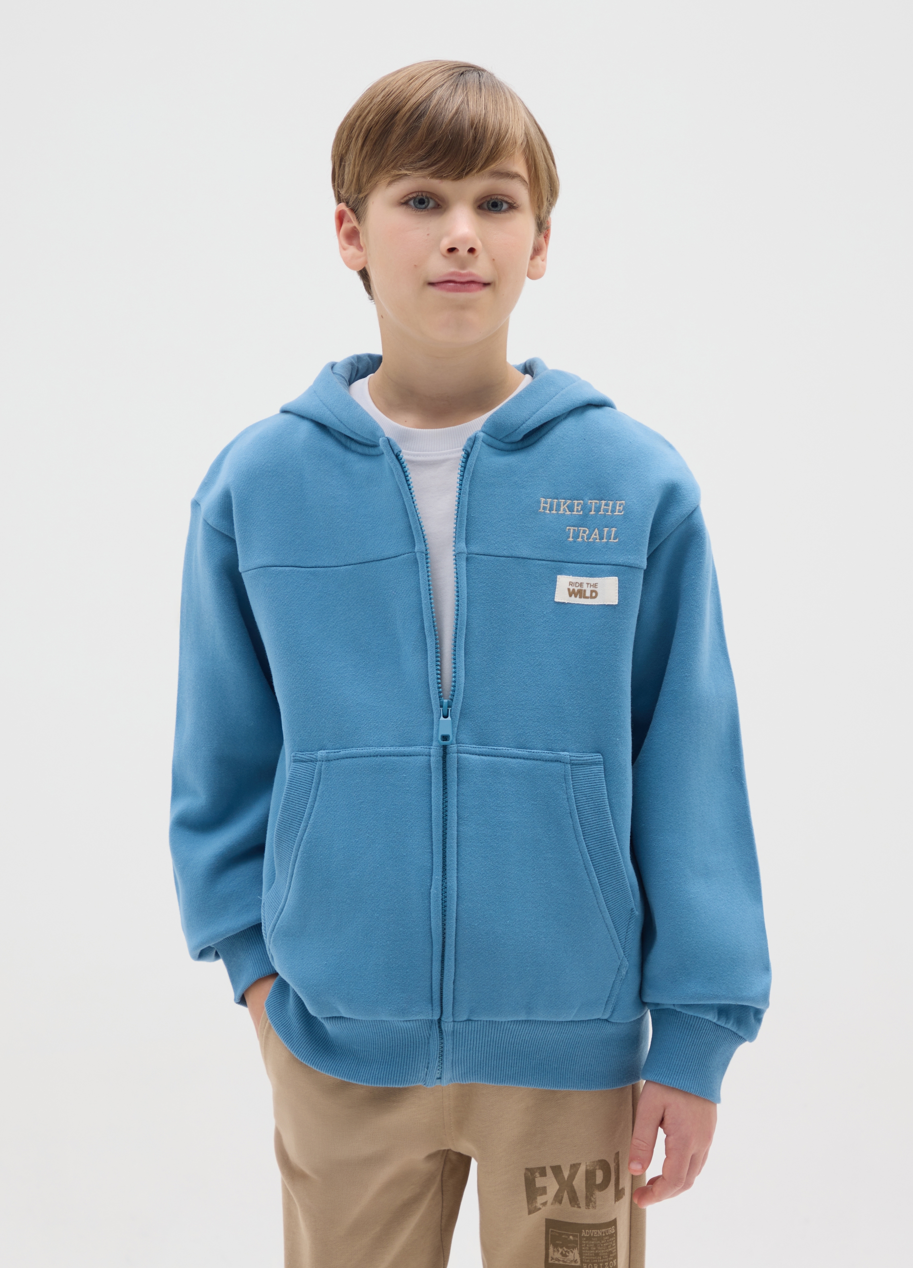 OVS KIDS, Felpa Da Ragazzo In Puro Cotone Blu Regular Fit Con Zip, Bambino, Blu, Taglia: 10-11