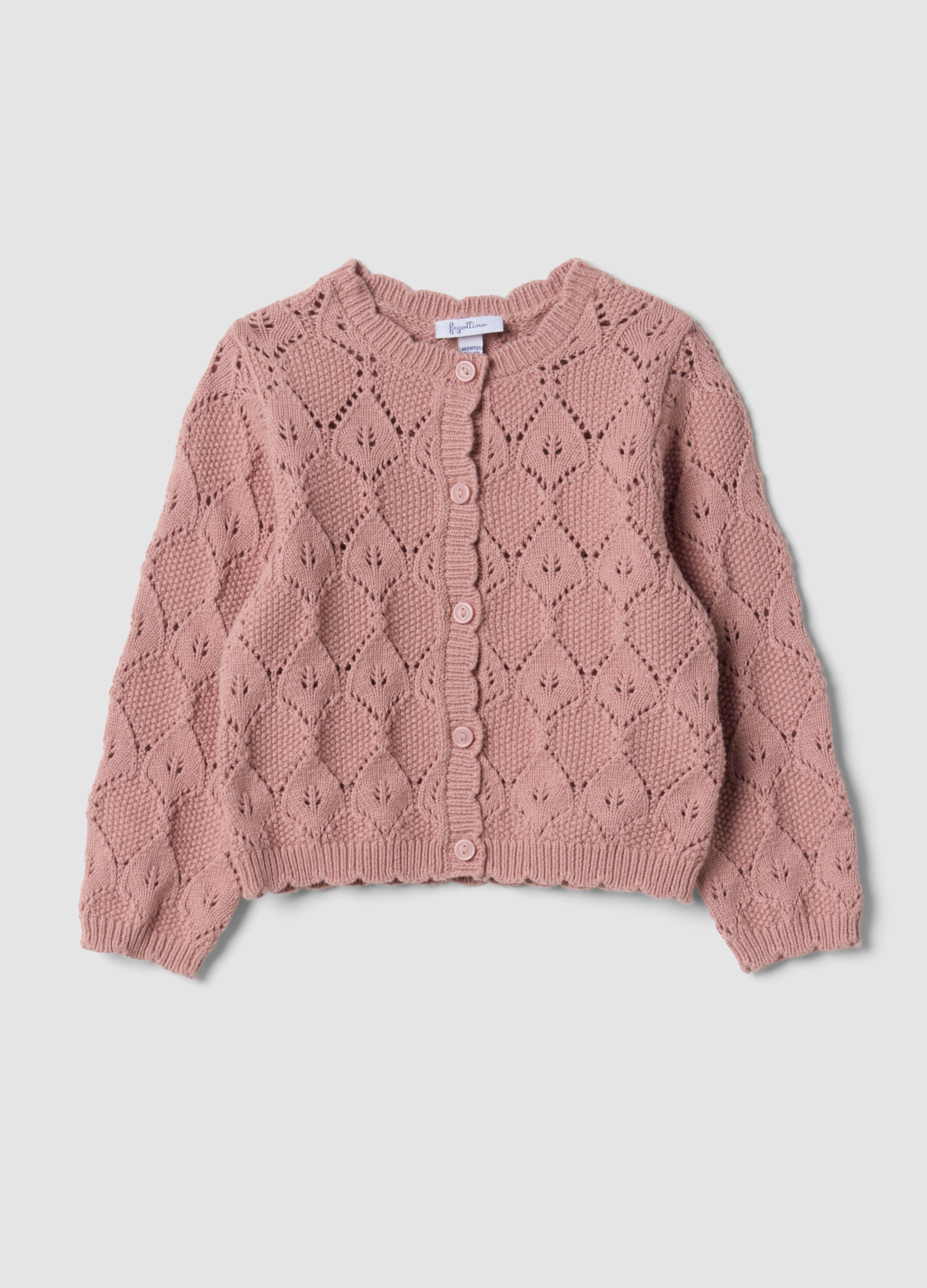 FAGOTTINO, Cardigan Rosa In Misto Cotone Con Girocollo Traforato, Bambina, Rosa, Taglia: 30-36