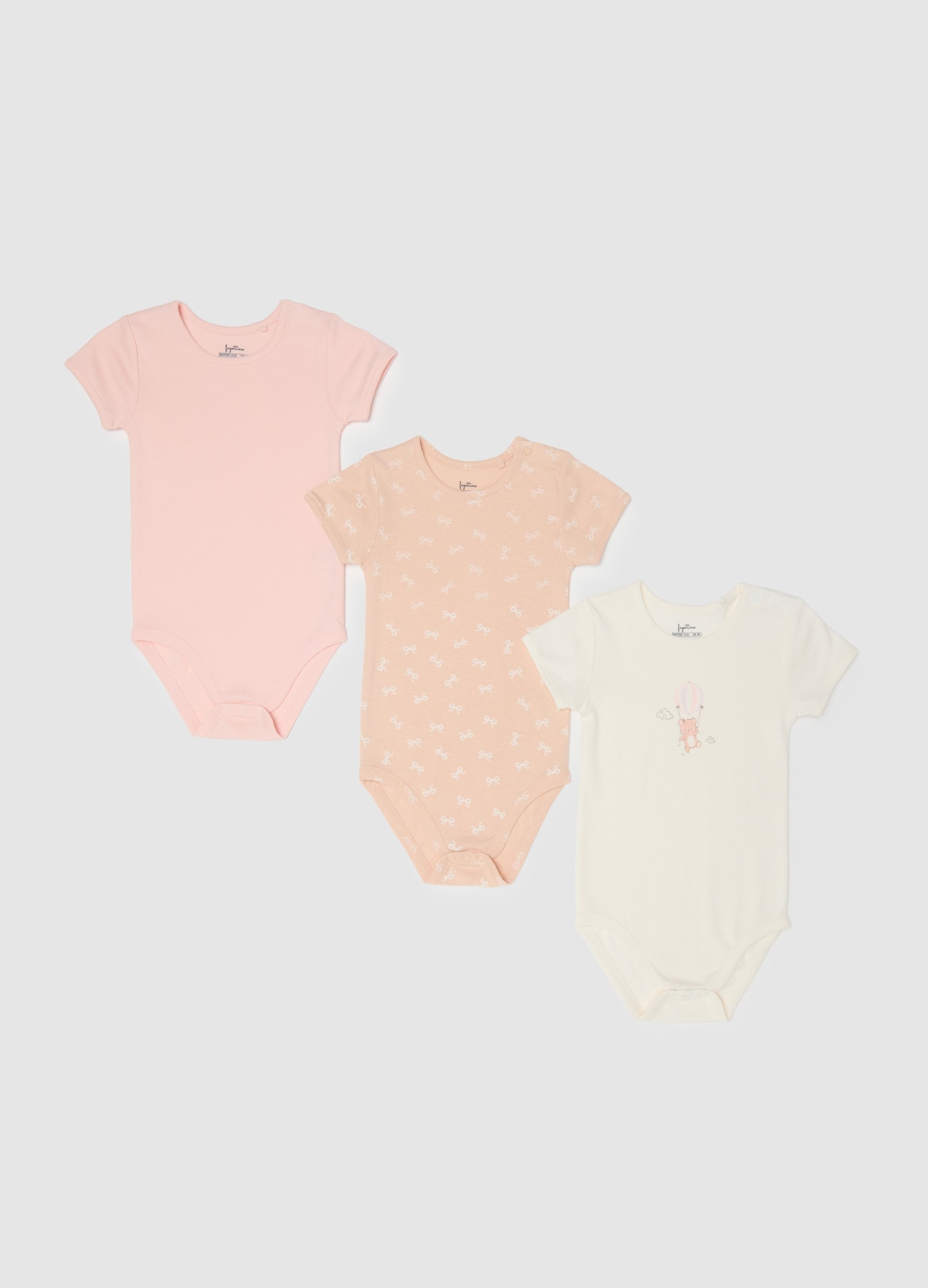 FAGOTTINO, Pack Triple De Bodies De Bebé En Algodón Puro Multicolor Con Mangas Cortas, Niña, Beige/Rosa, Talla: 9-12