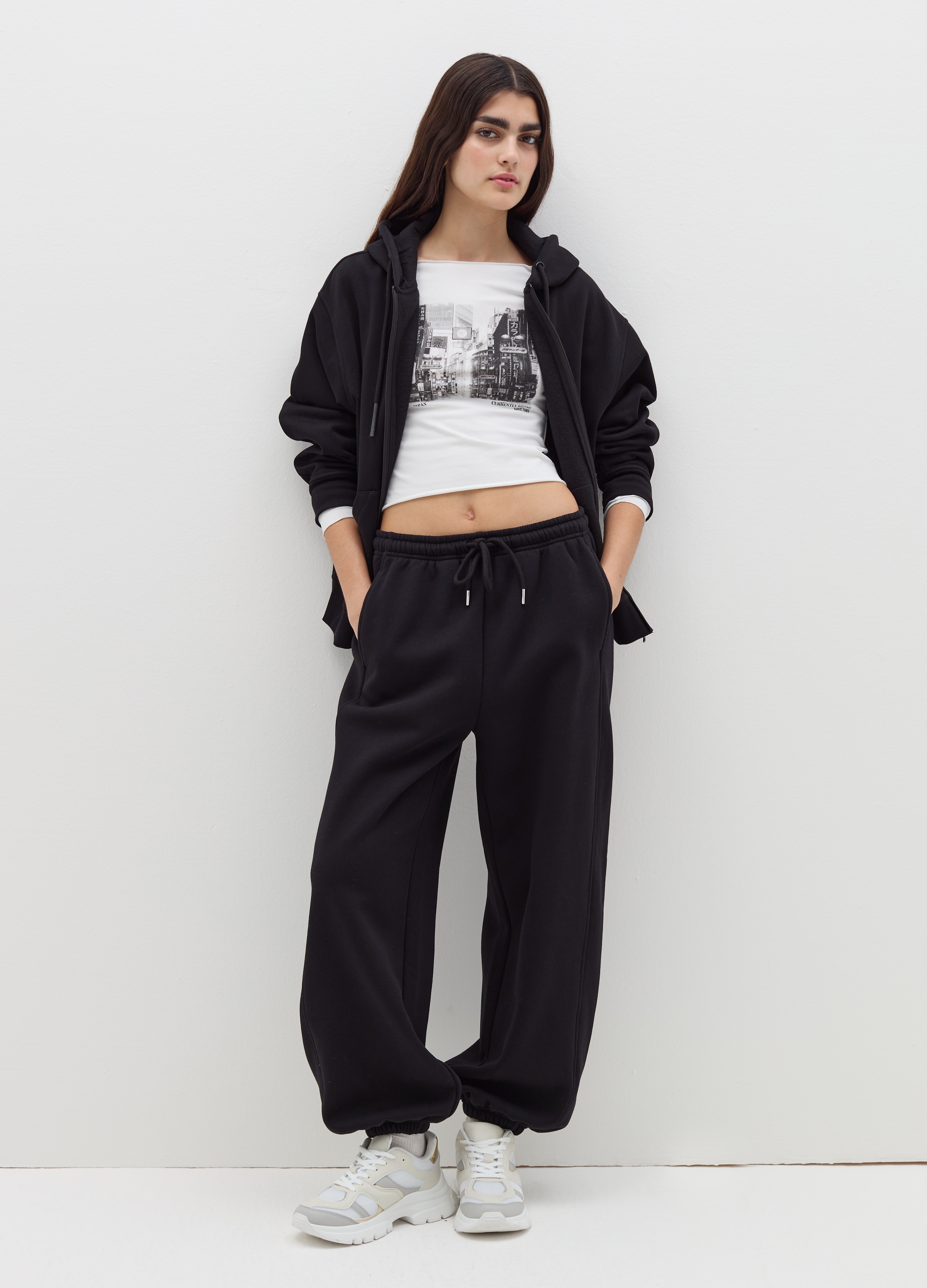 Sudadera Over Con Cremallera Y Capucha, Mujer, Negro, Talla: 36