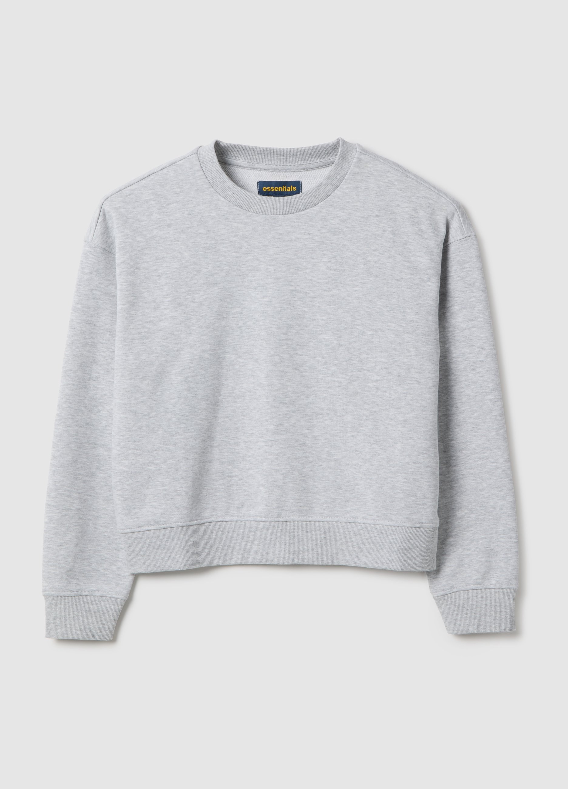 Felpa Grigia Chiara Melange Girocollo, Mujer, Gris claro jaspeado, Talla: 34