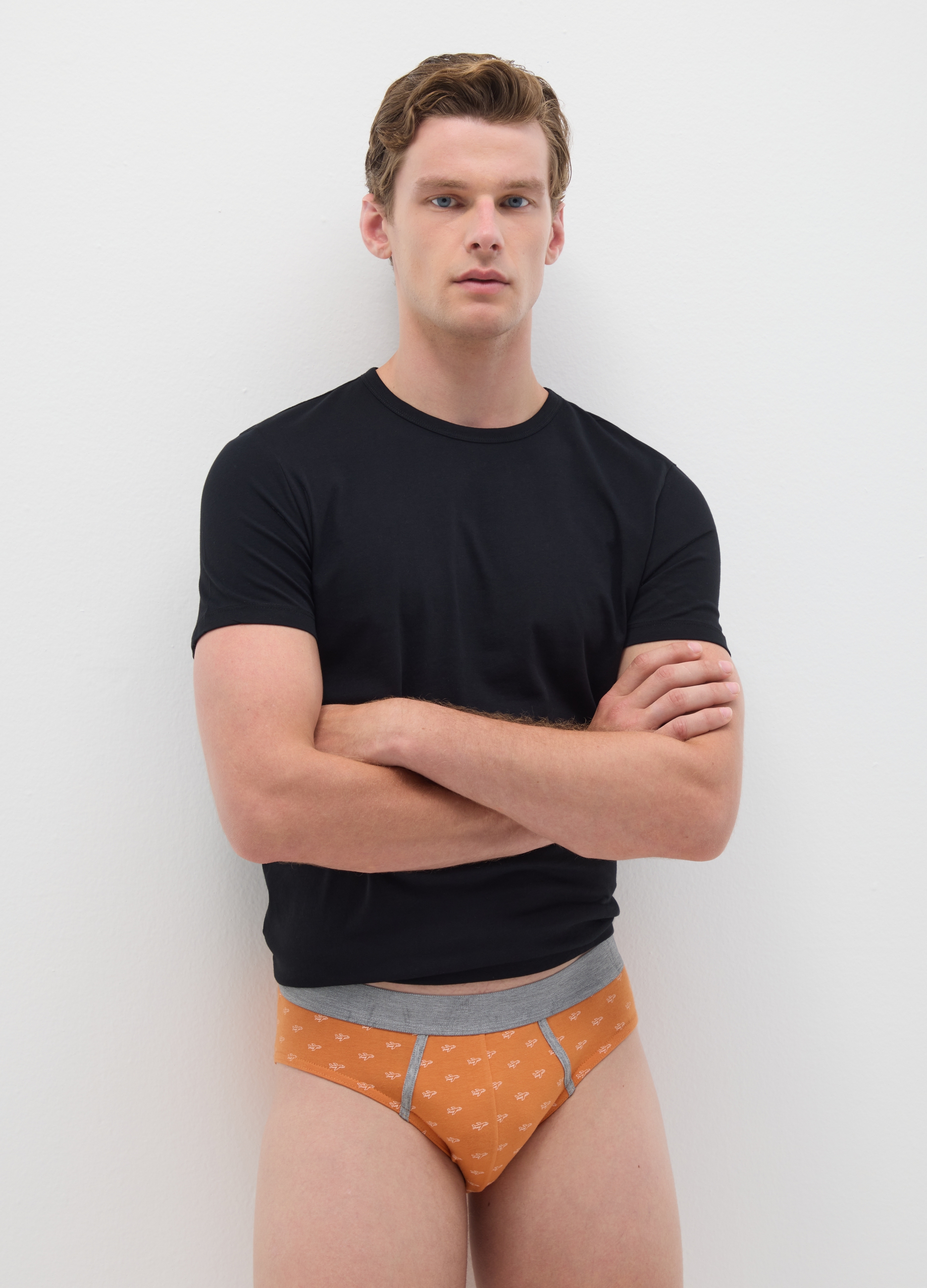 Conjunto De Calzoncillos En Algodón Multicolor Ajuste Regular, Hombre, Naranja/Gris, Talla: M