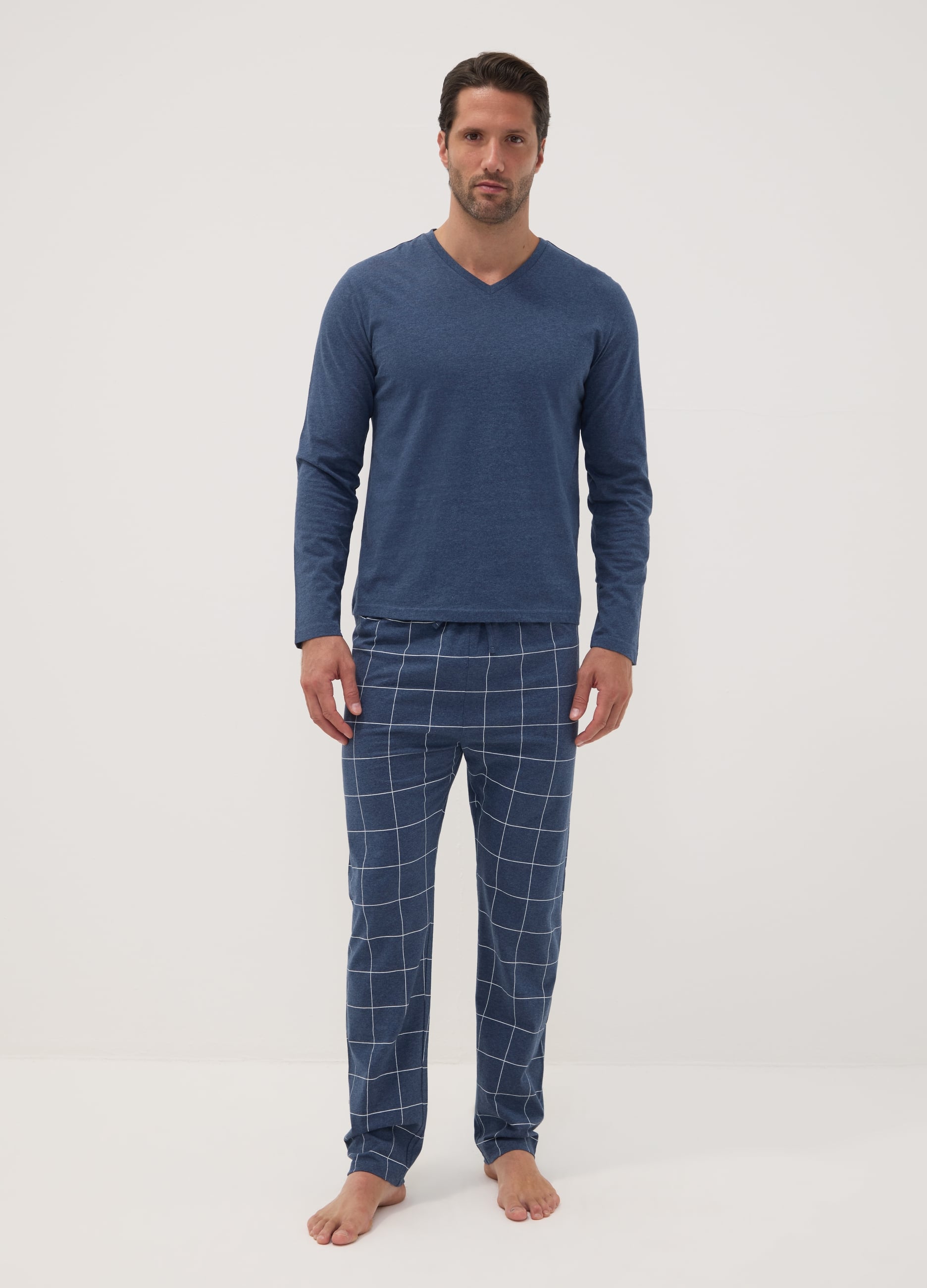 OVS, Pigiama Blu In Puro Cotone Organico Con Scollo A V, Uomo, Blu, Taglia: L