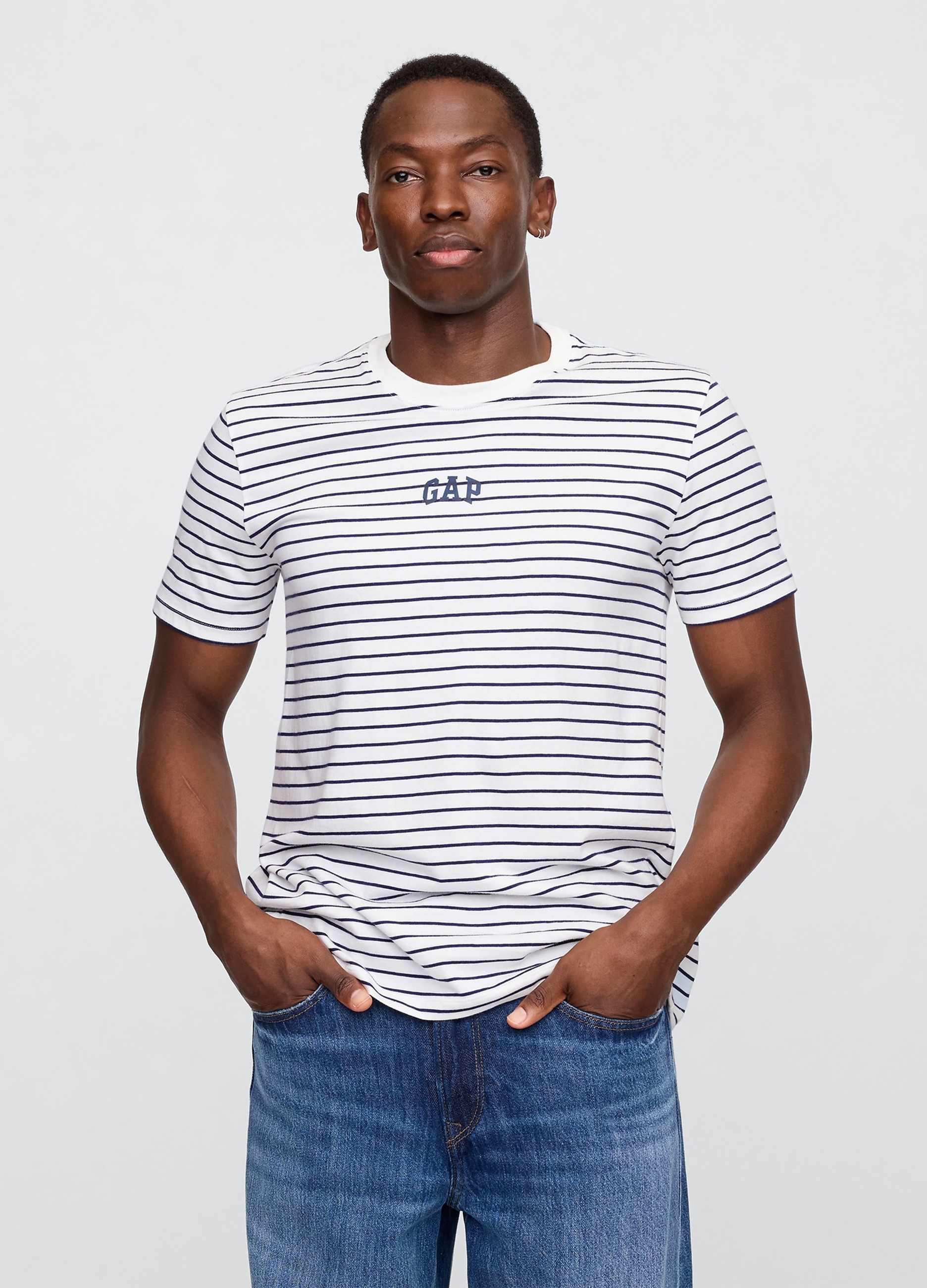 GAP, T-shirt In Cotone Elasticizzato A Righe, Uomo, Bianco, Taglia: M