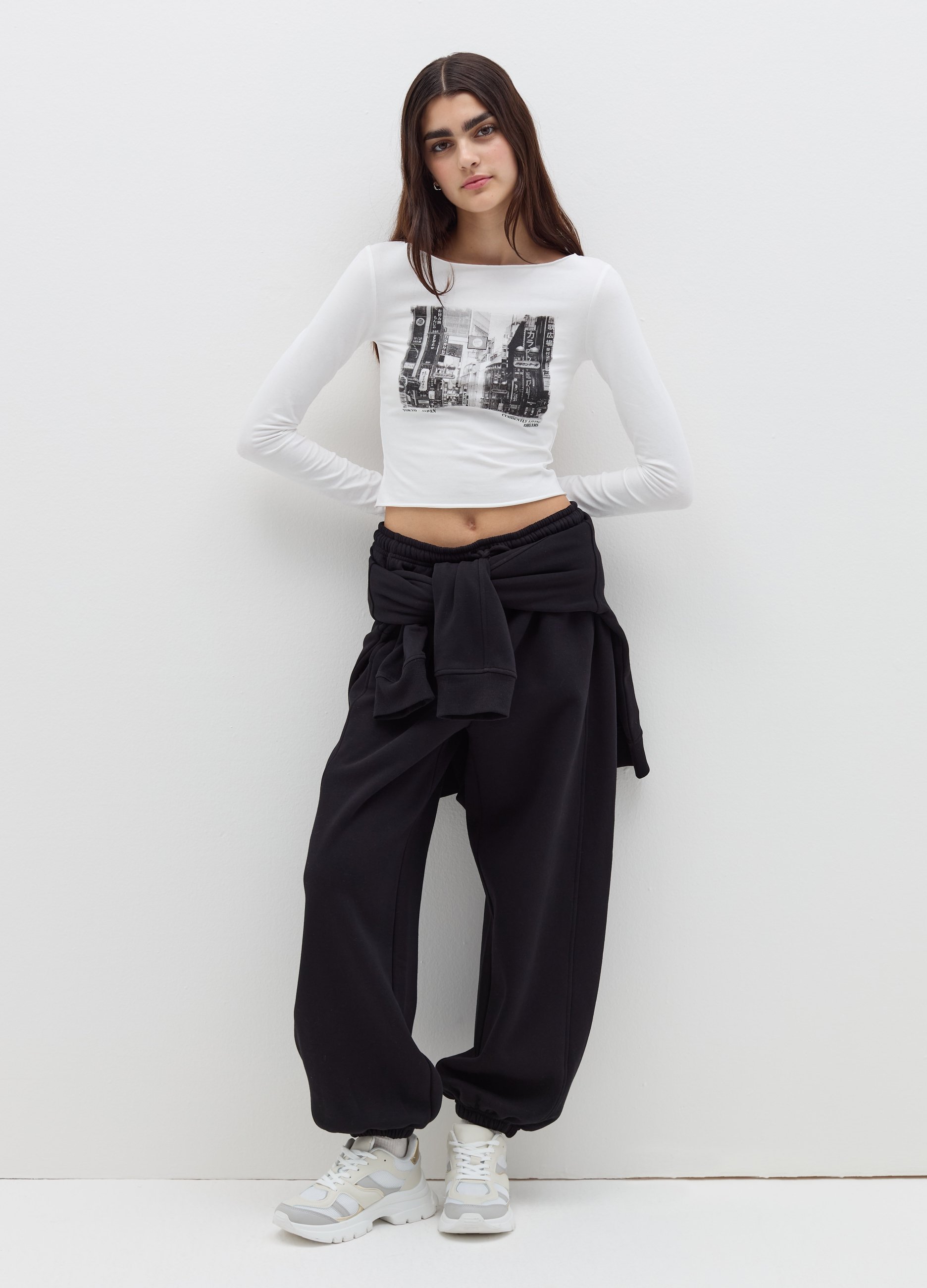 Joggers De Felpa Con Cordón, Mujer, Negro, Talla: 42