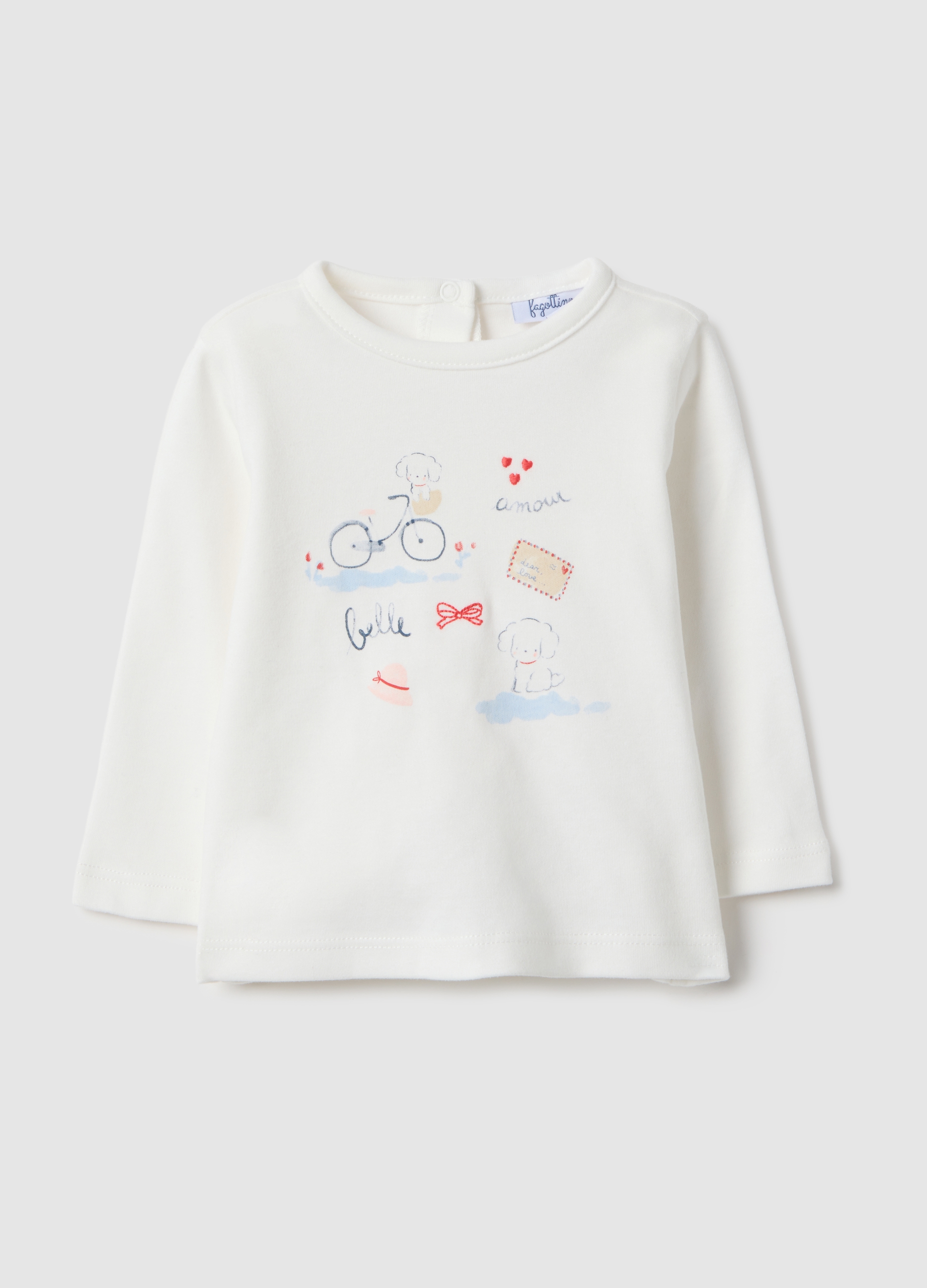 FAGOTTINO, Camiseta De Bebé Blanca De Algodón Puro Con Ajuste Regular Y Dibujos, Bebé Niña, Blanco óptico, Talla: 3-6