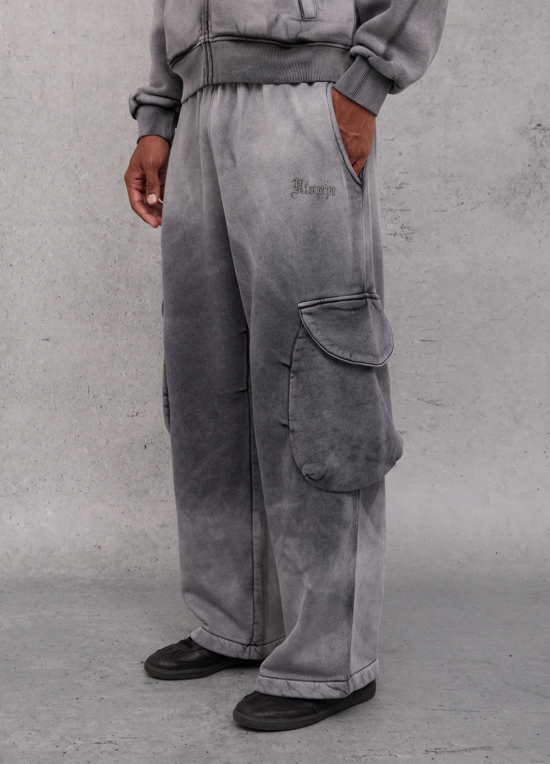 UTOPJA, Sunfaded Cargo Sweatpants Vintage Grey, Hombre, Gris pizarra, Talla: L