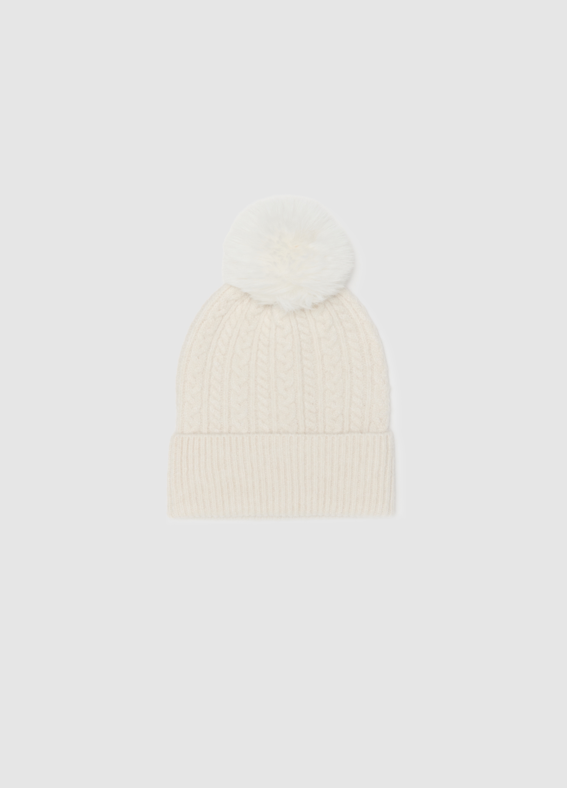 Gorro Beanie Blanco Tejido Con Pompón, Mujer, Blanco suave, Talla: FASUL