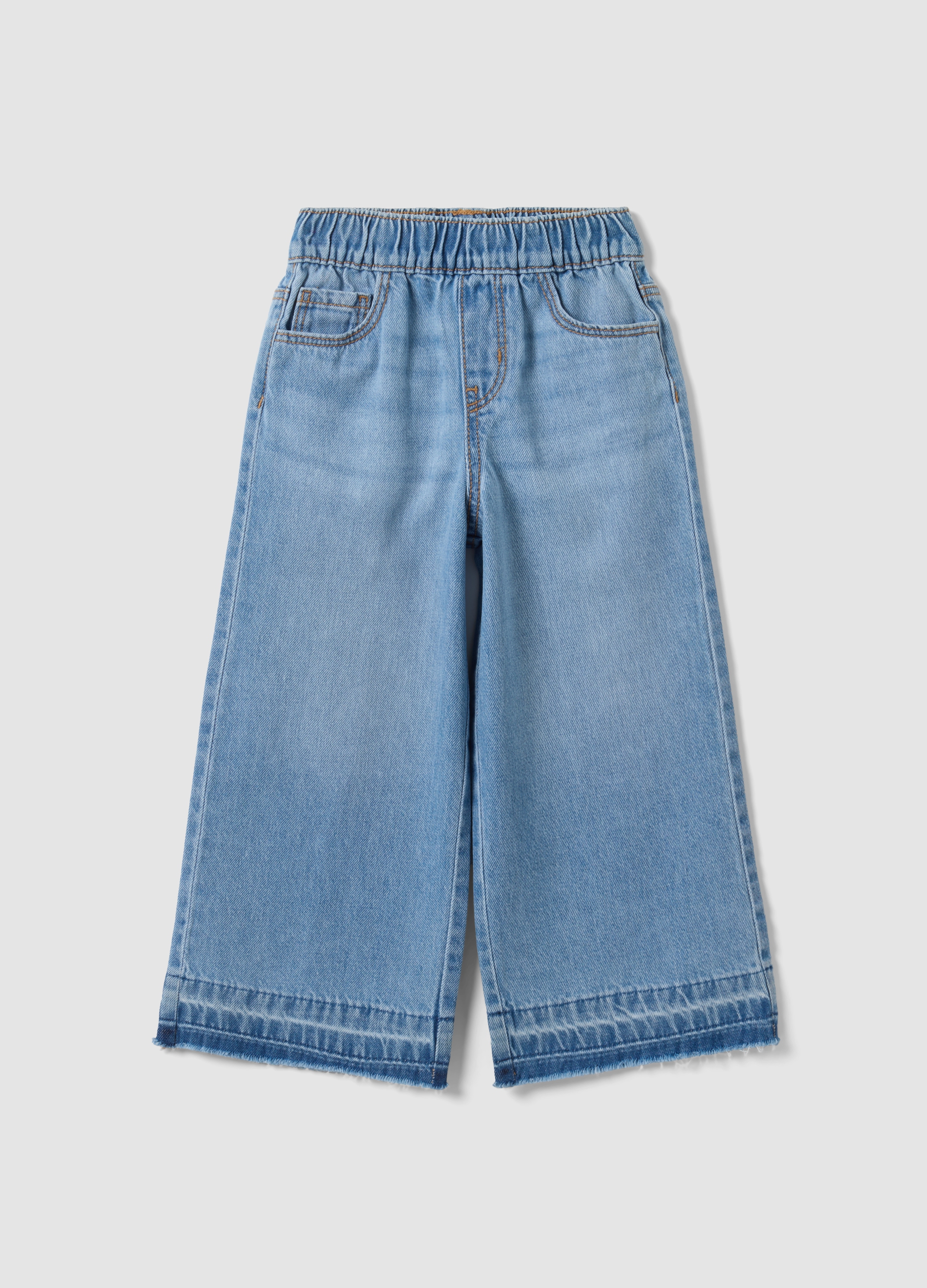REPUBLIC OF DENIM, Jeans Azzurri Wide Leg In Puro Cotone Con Vita Elasticizzata Per Bambina, Azzurro, Taglia: 5-6