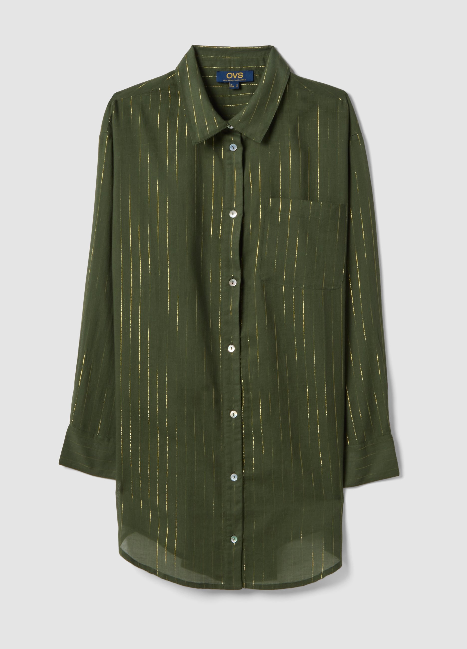 Caftán Verde De Mezcla De Algodón Con Rayas Doradas, Mujer, Verde, Talla: 42