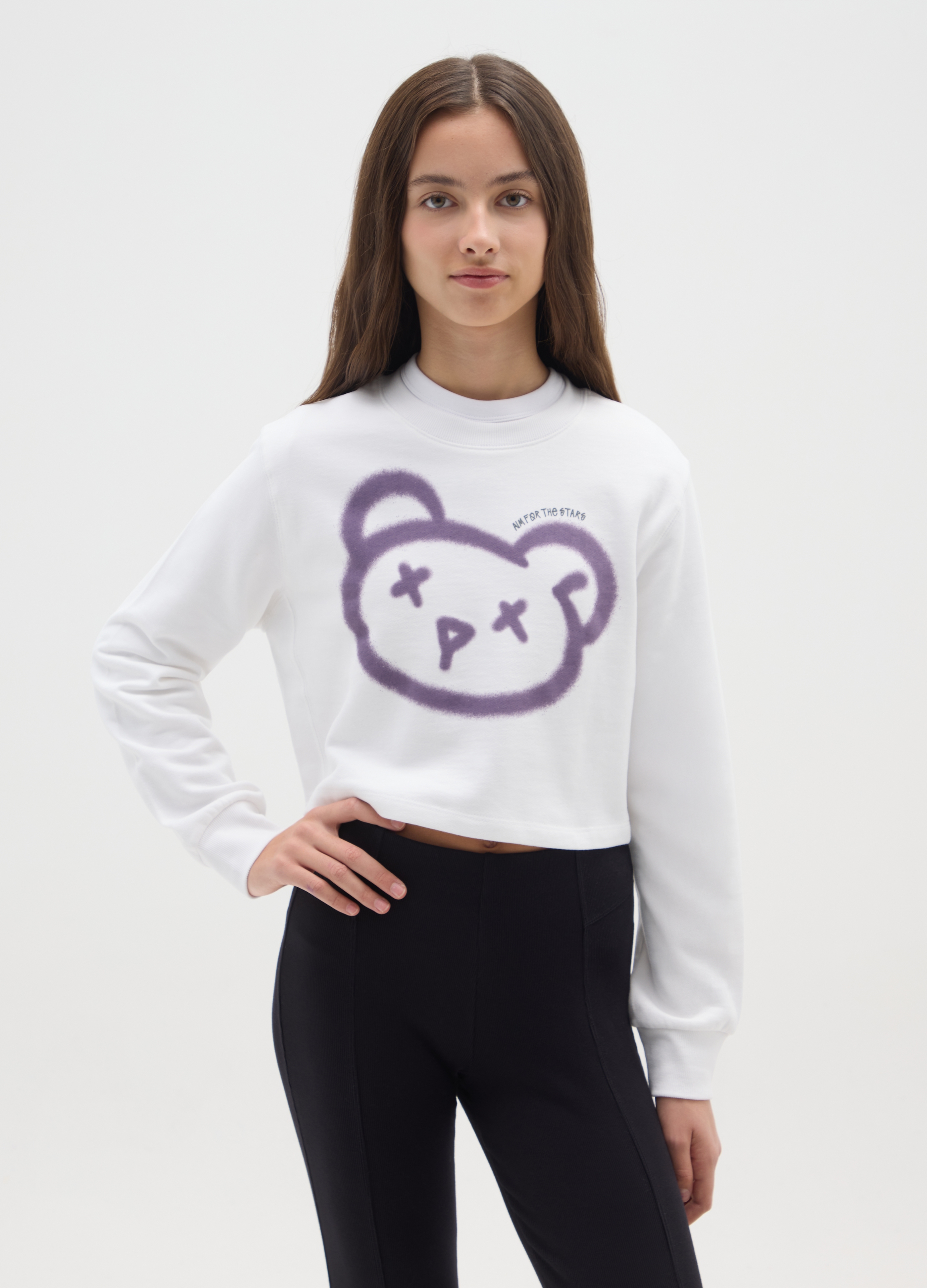 OVS KIDS, Felpa Da Ragazza In Puro Cotone Viola Regular Fit Con Stampa, Bambina, Viola, Taglia: 14-15