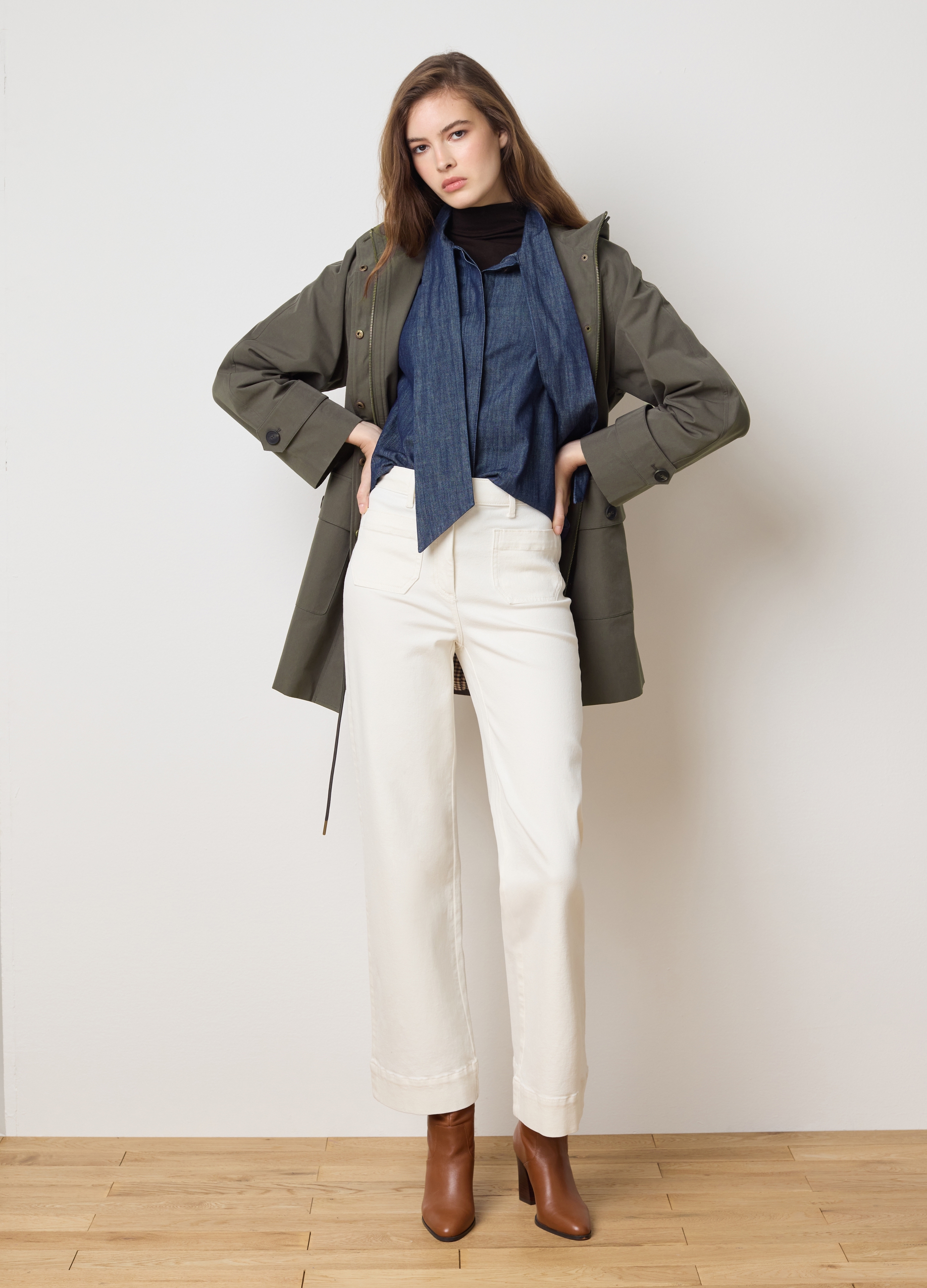 LES COPAINS, Parka In Misto Cotone Verde Regular Fit Con Cappuccio E Zip, Mujer, Verde militar, Talla: M