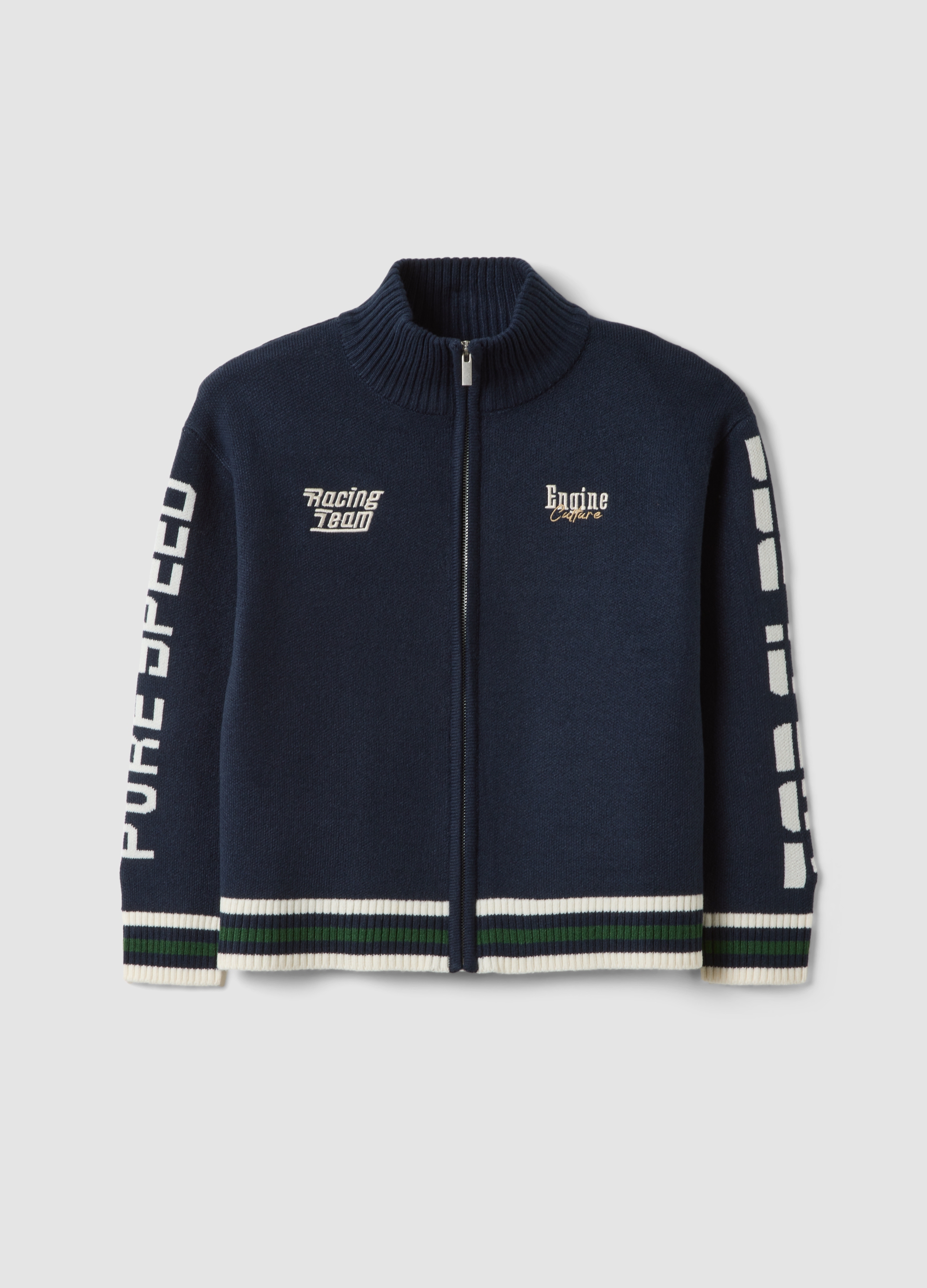 OVS KIDS, Cardigan Blu Con Zip E Ricami Racing, Bambino, Blu, Taglia: 13-14