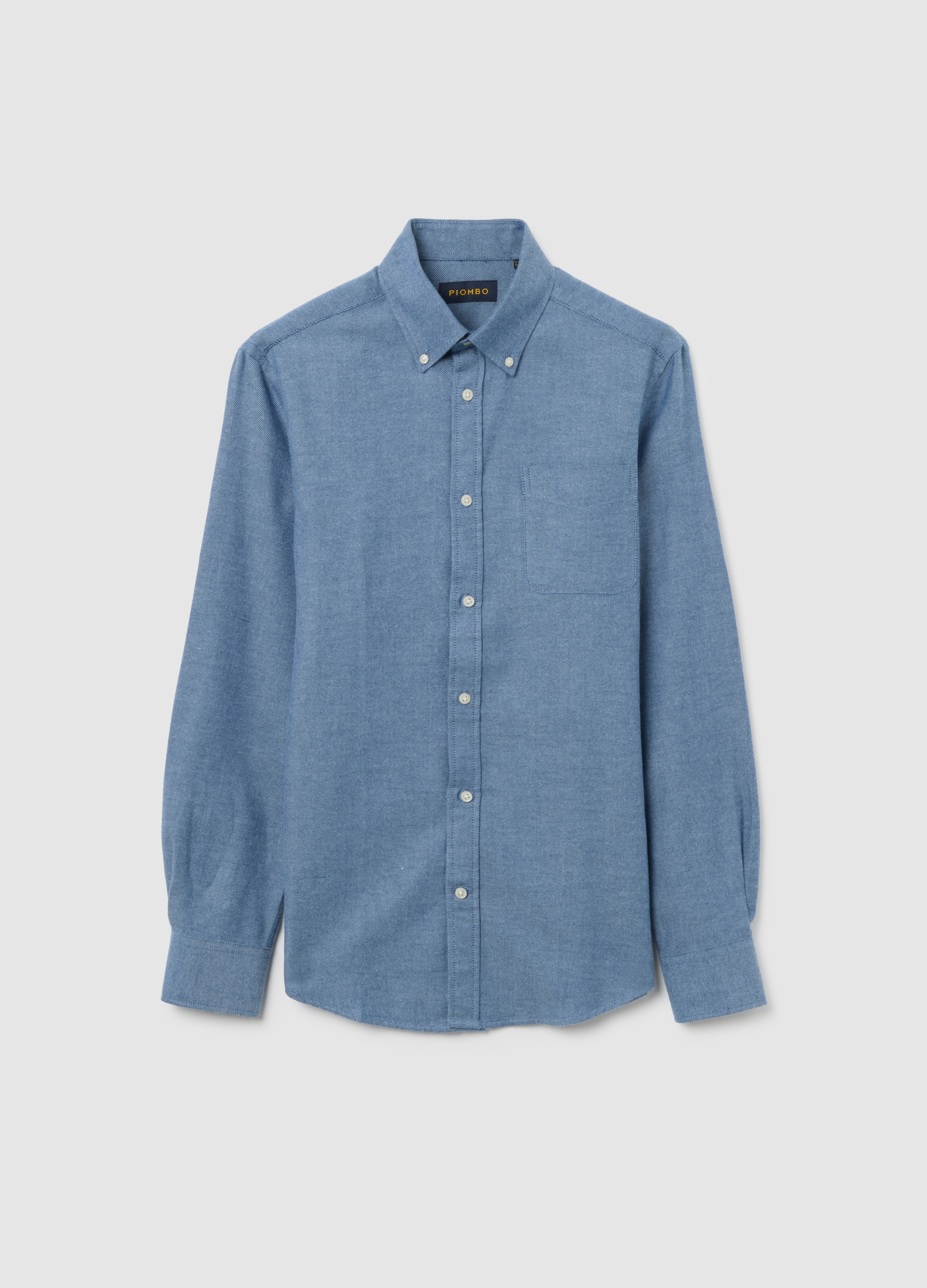 PIOMBO, Camisa Azul De Flanela De Algodón Puro Ajuste Regular, Hombre, Blu Bluette, Talla: XXL