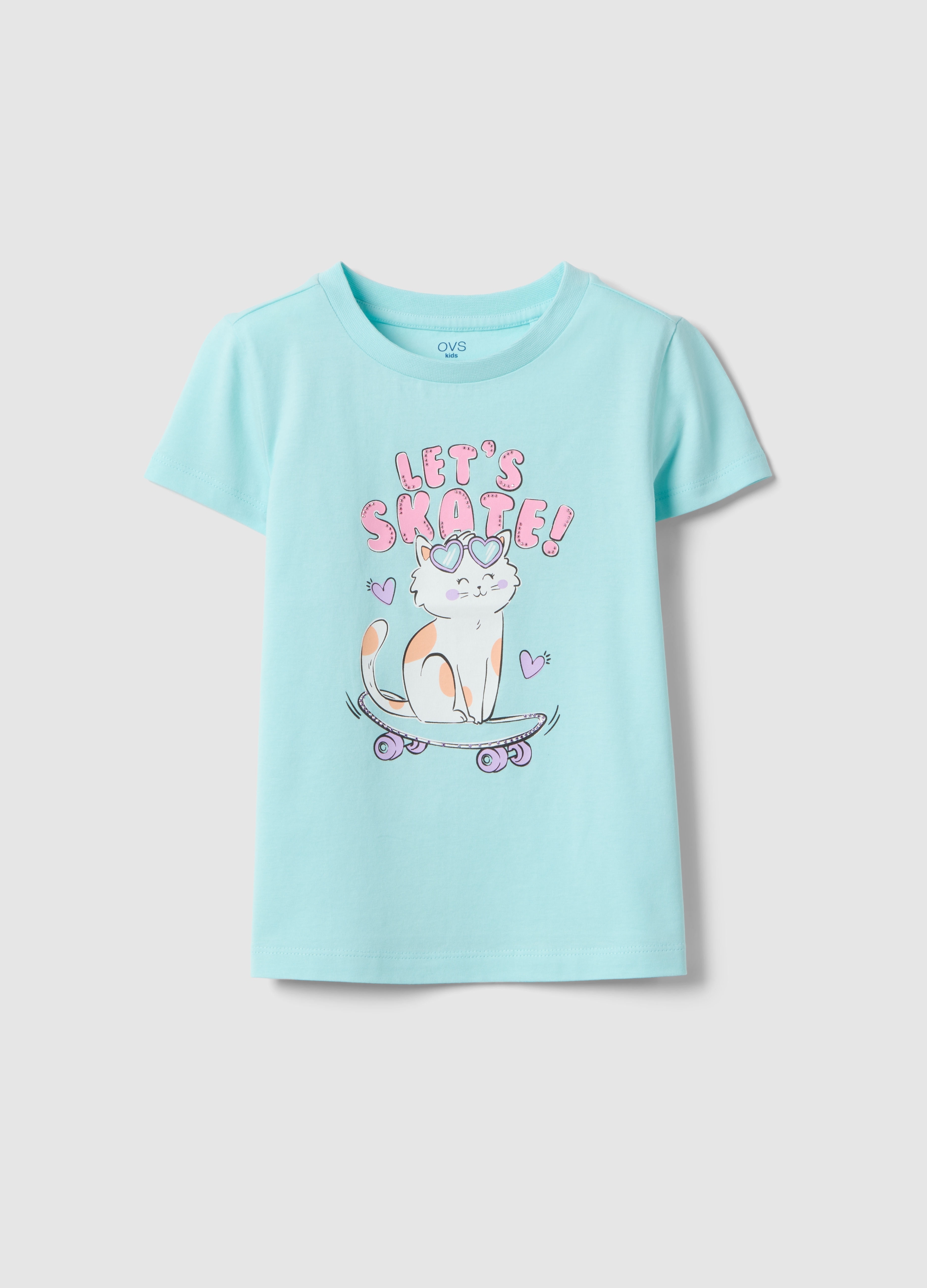 OVS KIDS, Camiseta Azul De Algodón Puro Para Niña, Ajuste Regular Con Estampado, Niña, Azul claro, Talla: 4-5