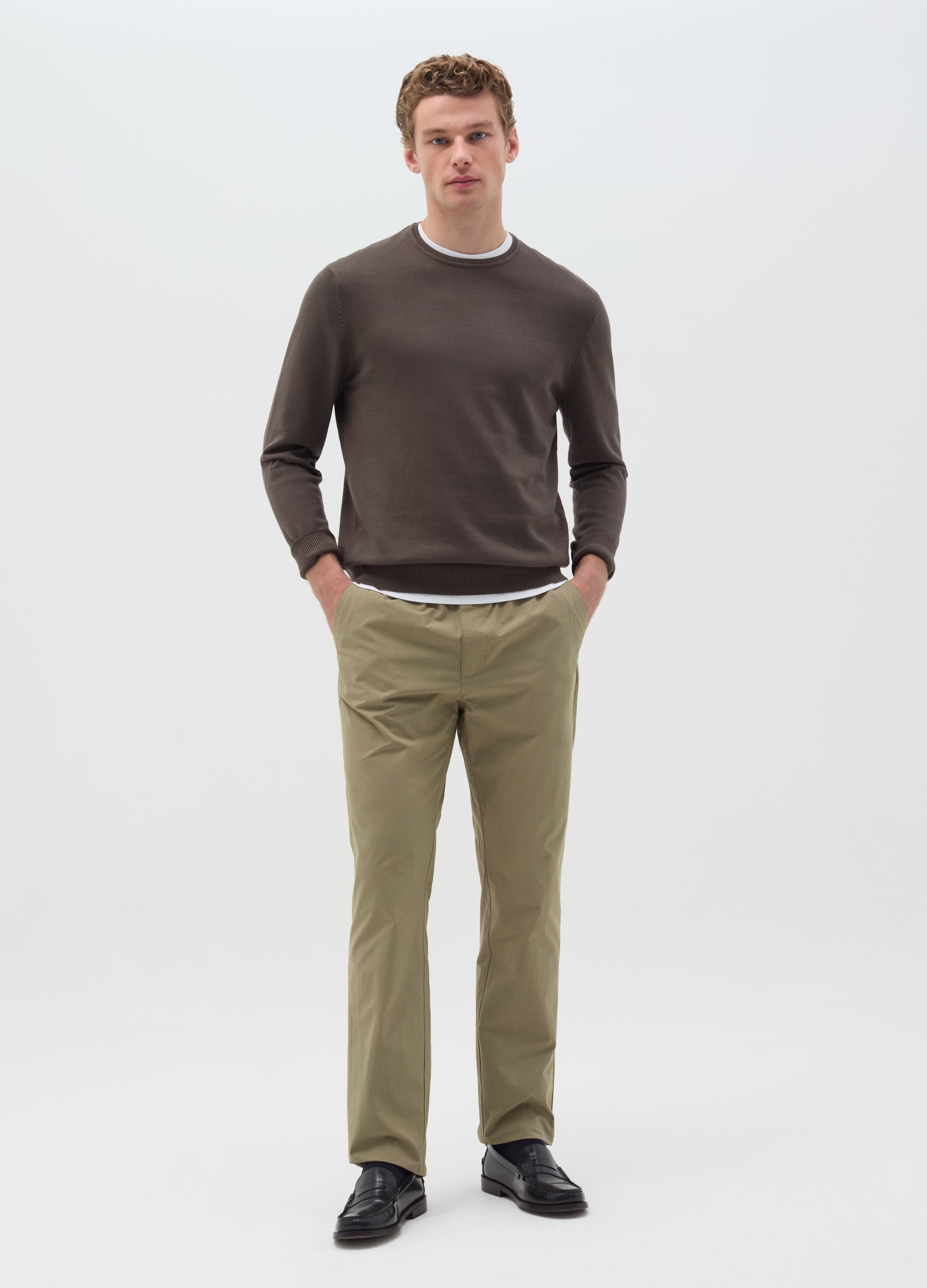 OVS, Jersey De Algodón Con Cuello Redondo, Hombre, Marrón barro, Talla: M