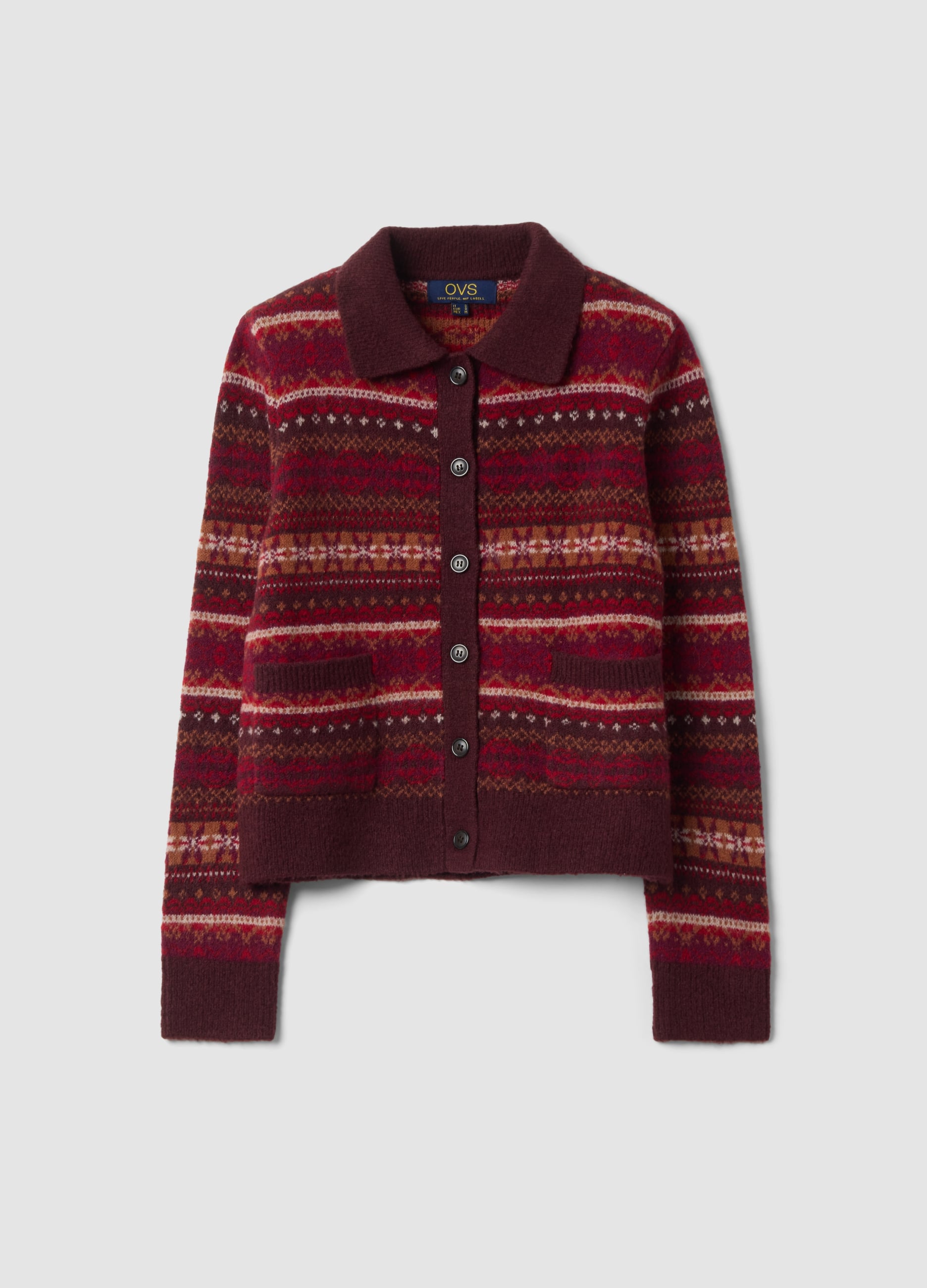 OVS, Cardigan Rosso In Lana Elasticizzata Con Colletto Polo Regular Fit, Donna, Rosso, Taglia: XL