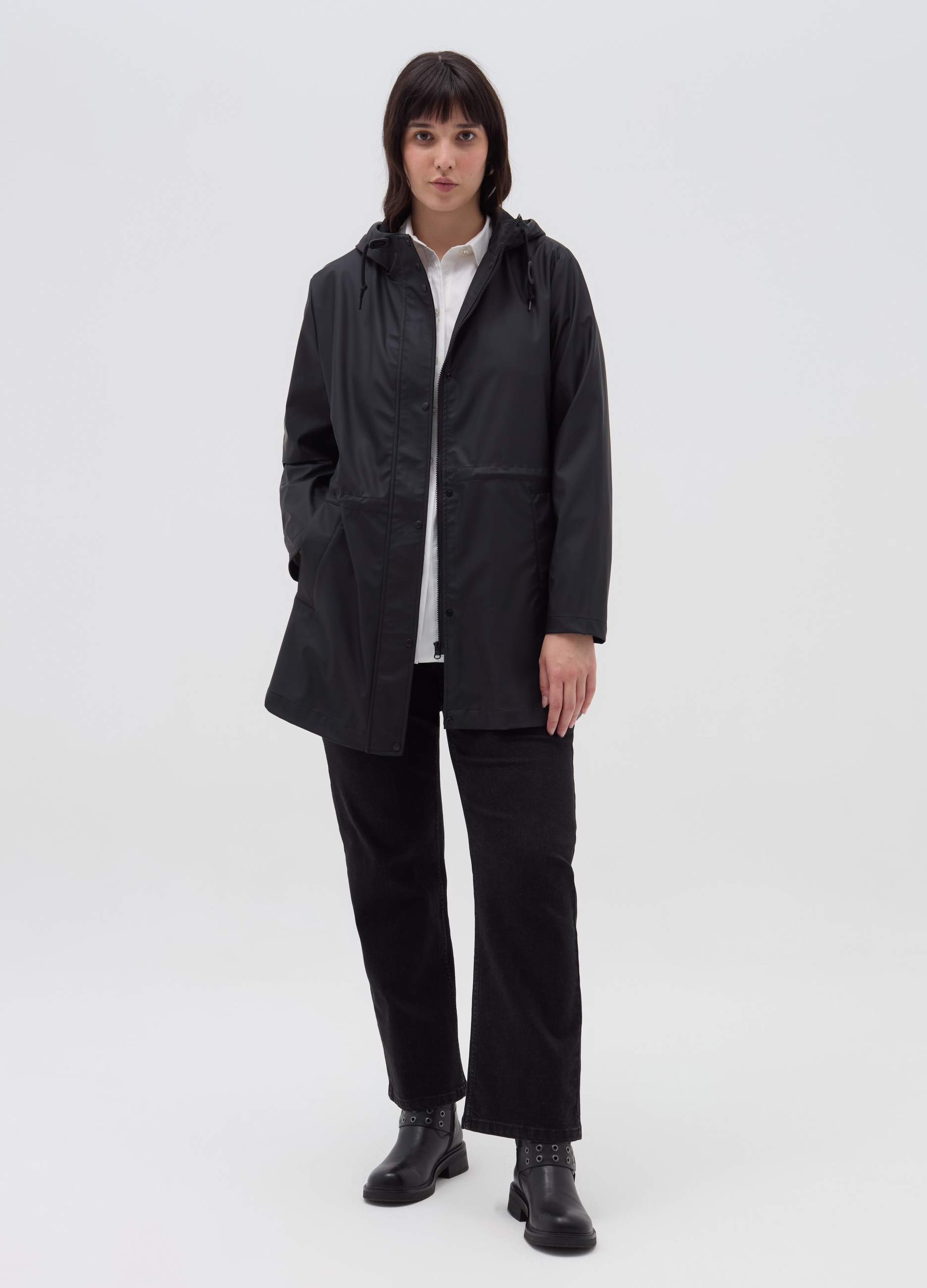 MYA, Giacca Lunga Impermeabile Curvy, Donna, Nero, Taglia: S